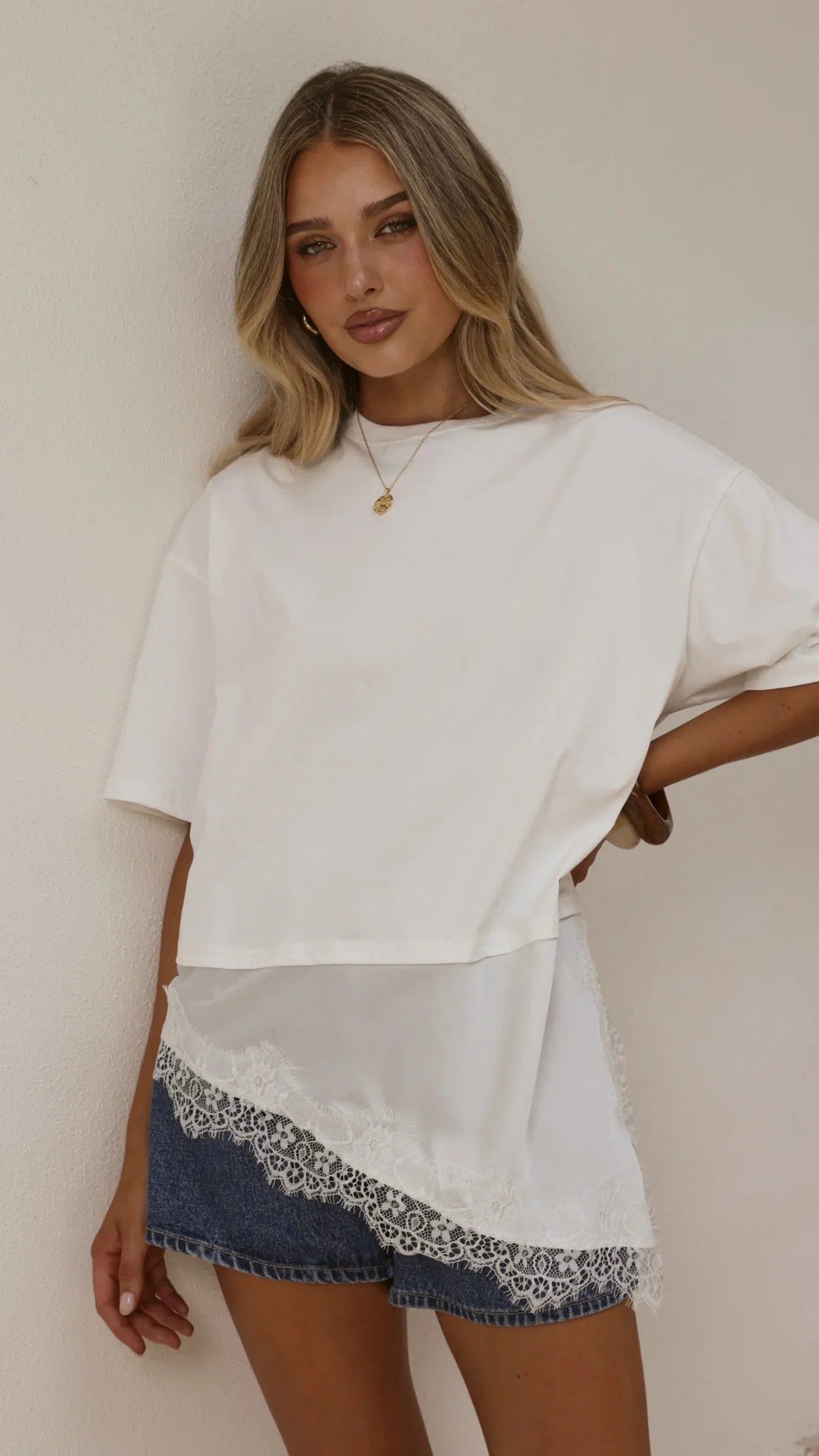 Mirandah Satin Panel T Shirt White