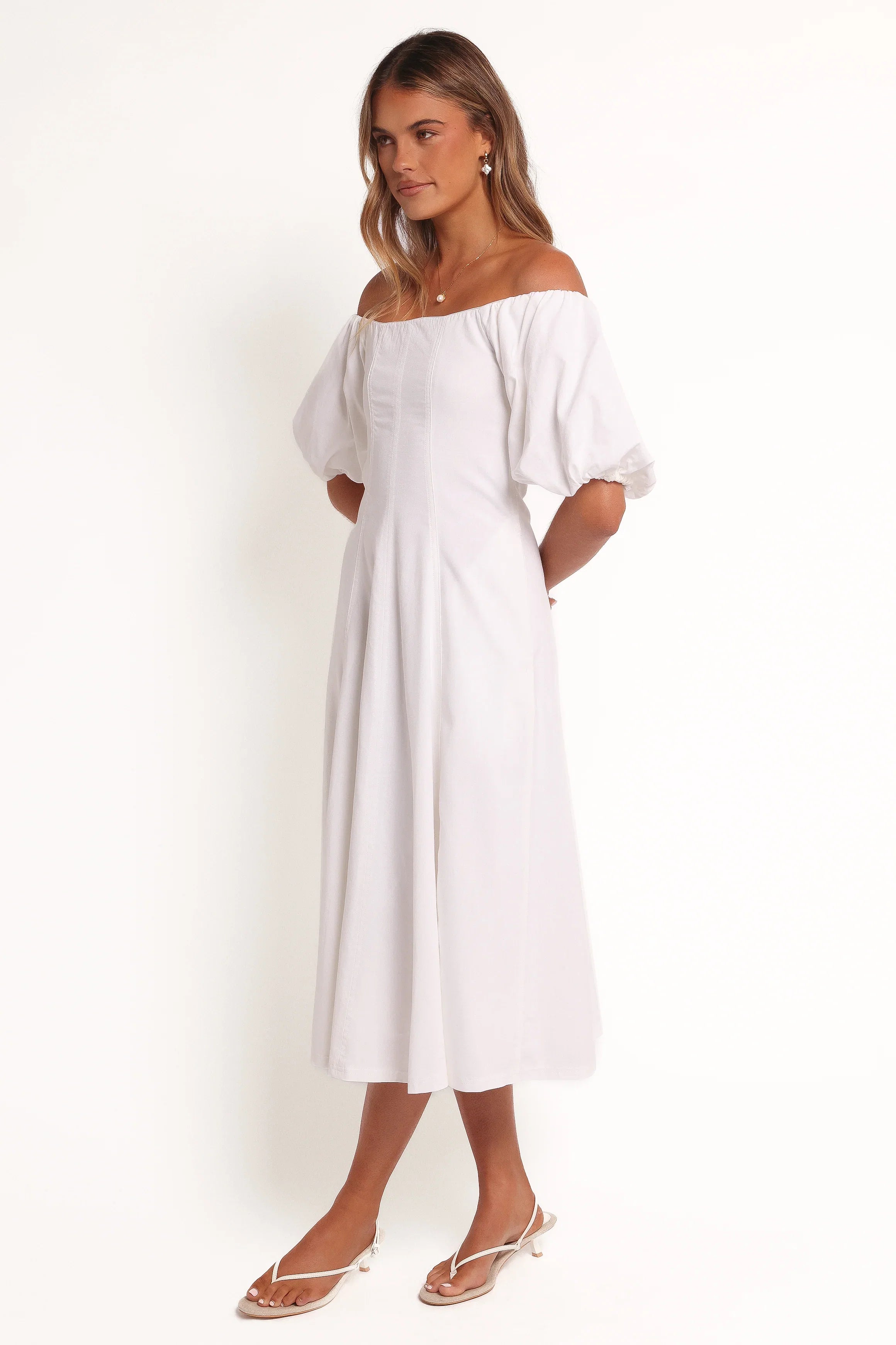 Jensen Off Shoulder Midi Dress Ivory