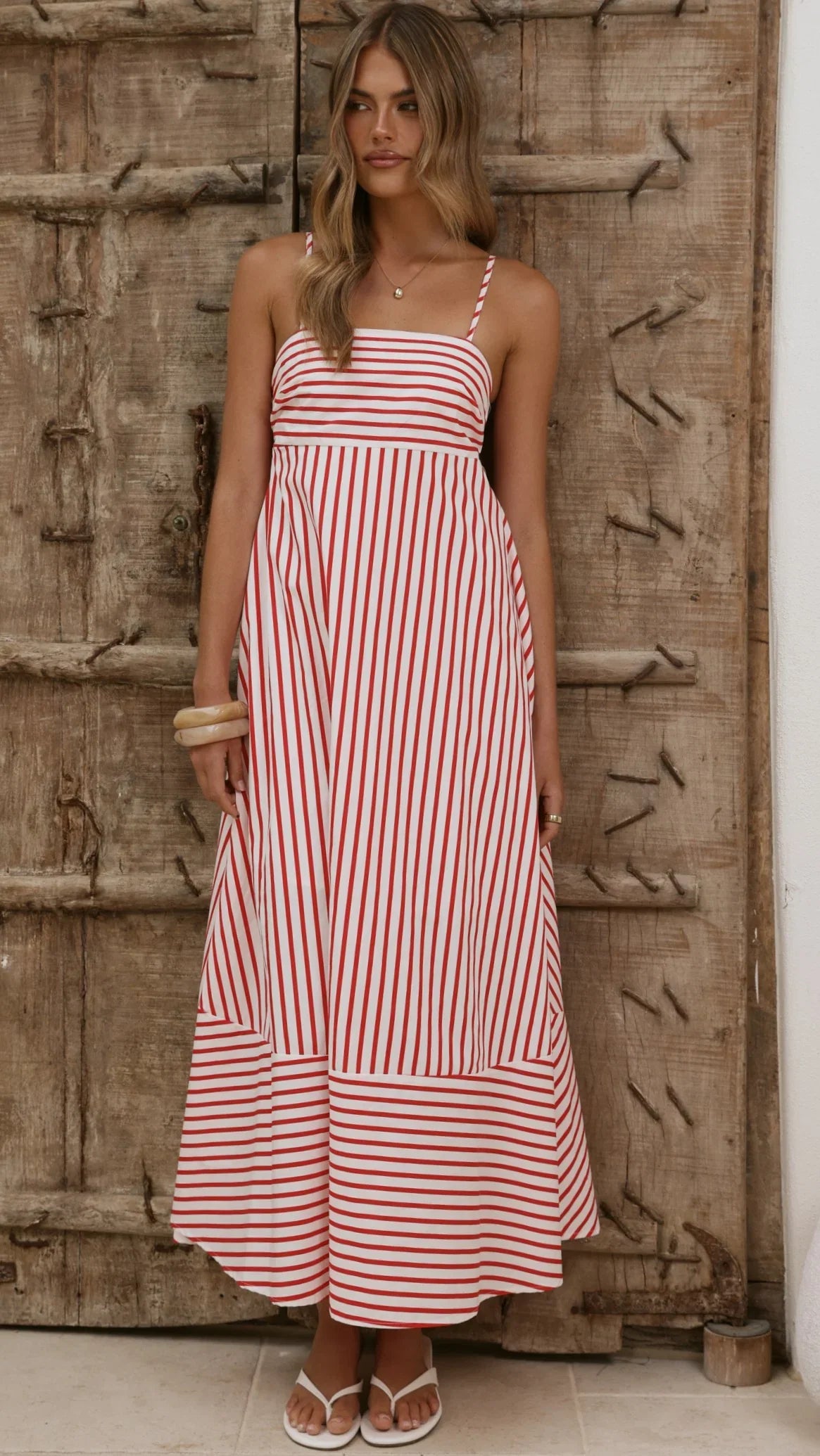 Marcel Maxi Dress Red White Stripe