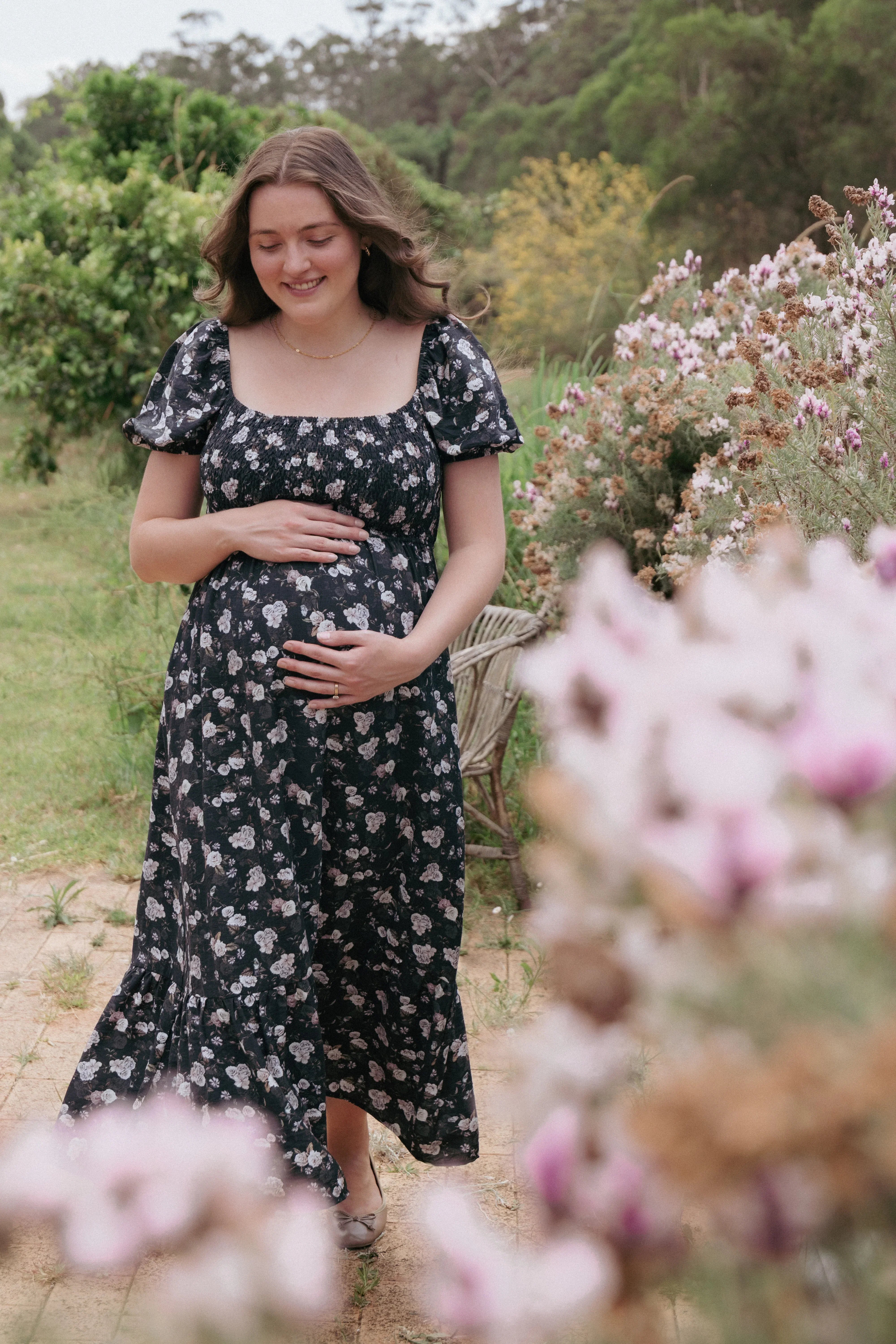 Cecelia Puff Sleeve Maxi Dress Black Floral