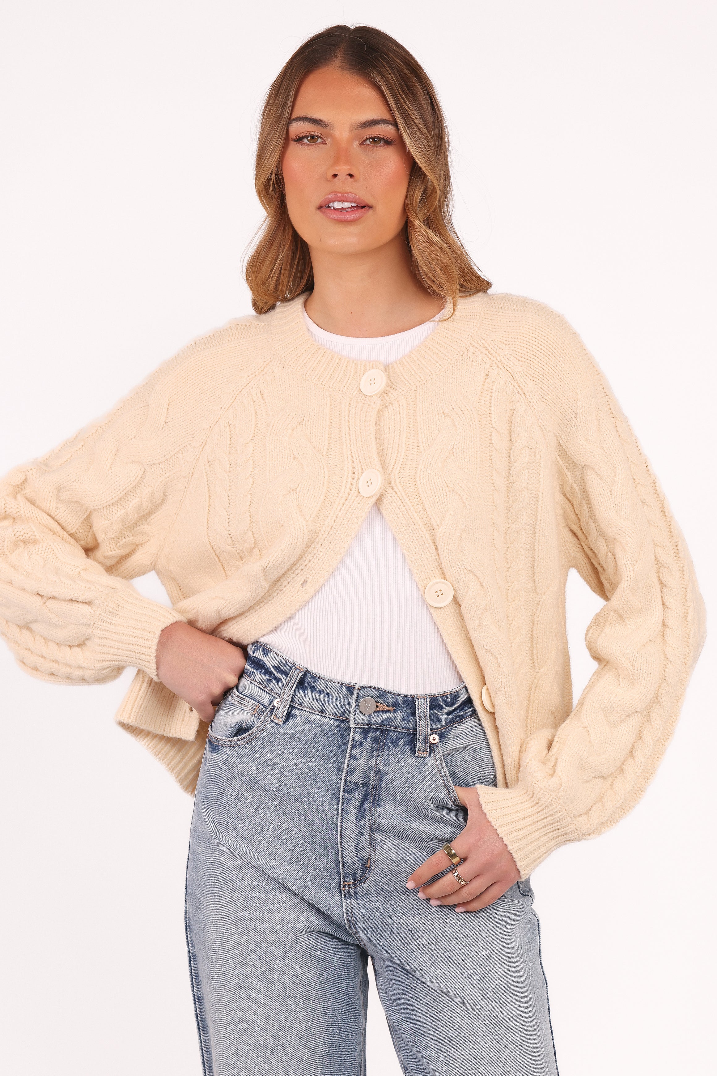 Nika Cable Knit Cardigan Taupe