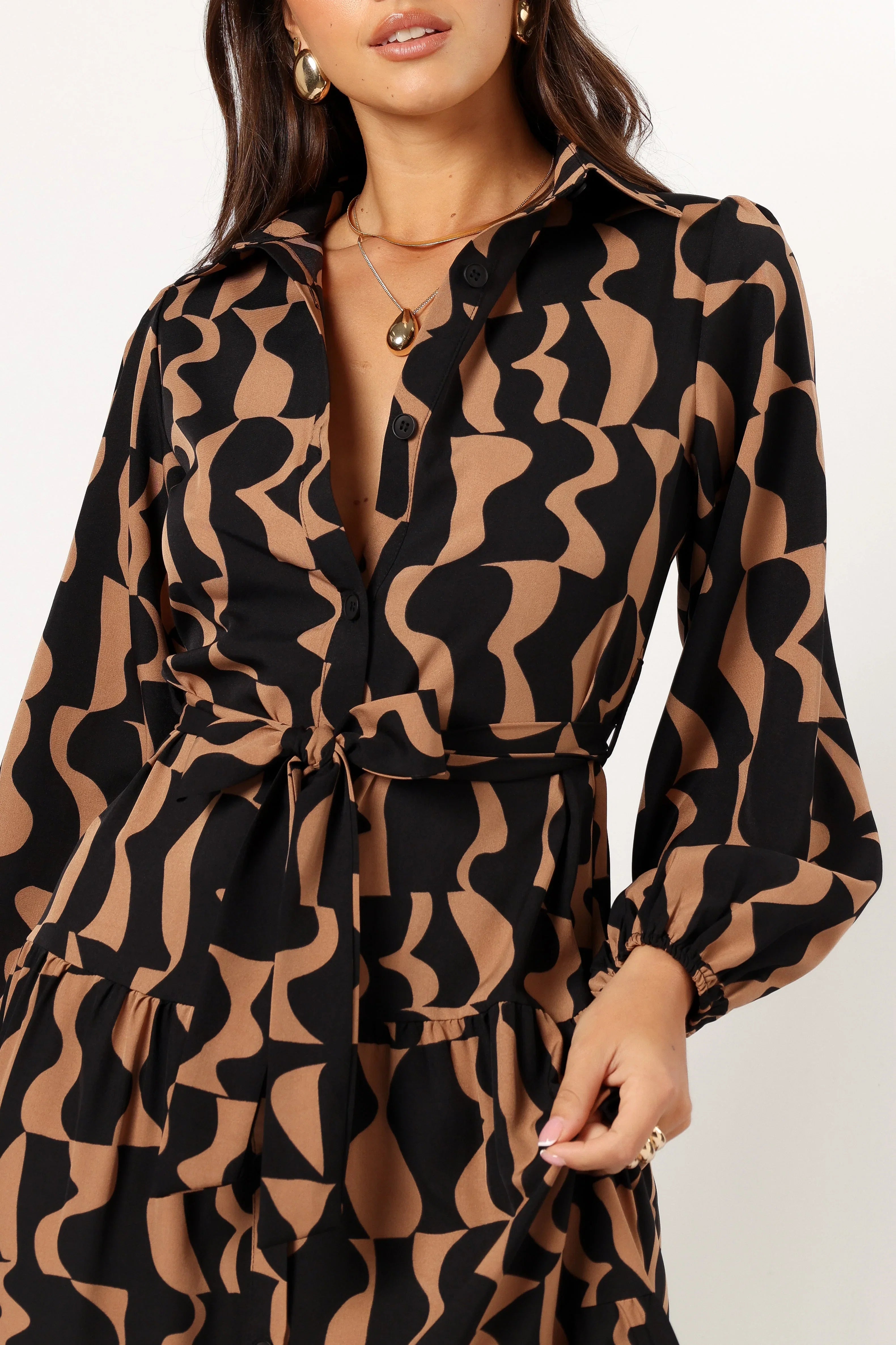 Lincoln Long Sleeve Maxi Dress Black Beige