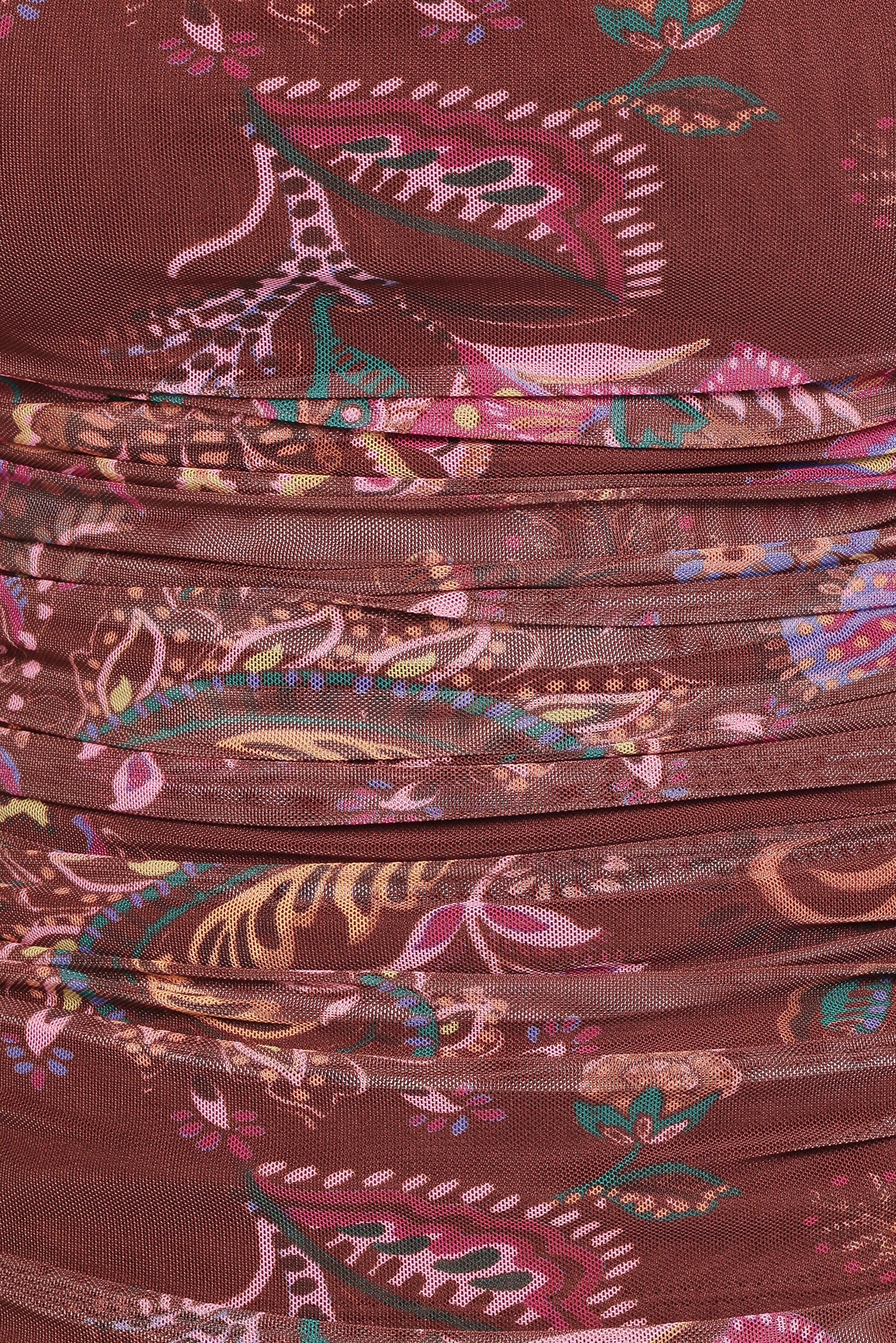 Elfrida Off Shoulder Mesh Top Brown Floral