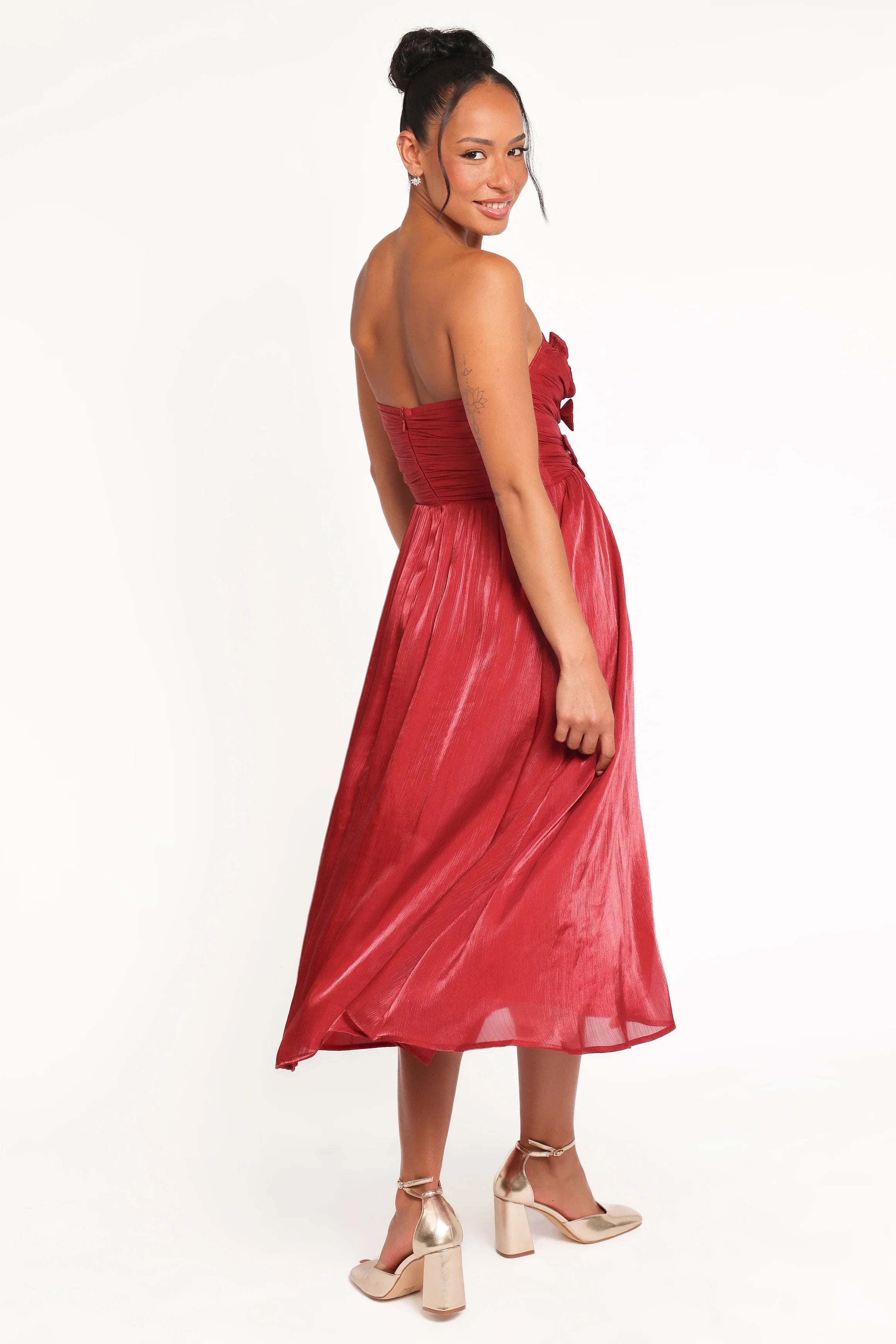 Mila Strapless Midi Dress Red