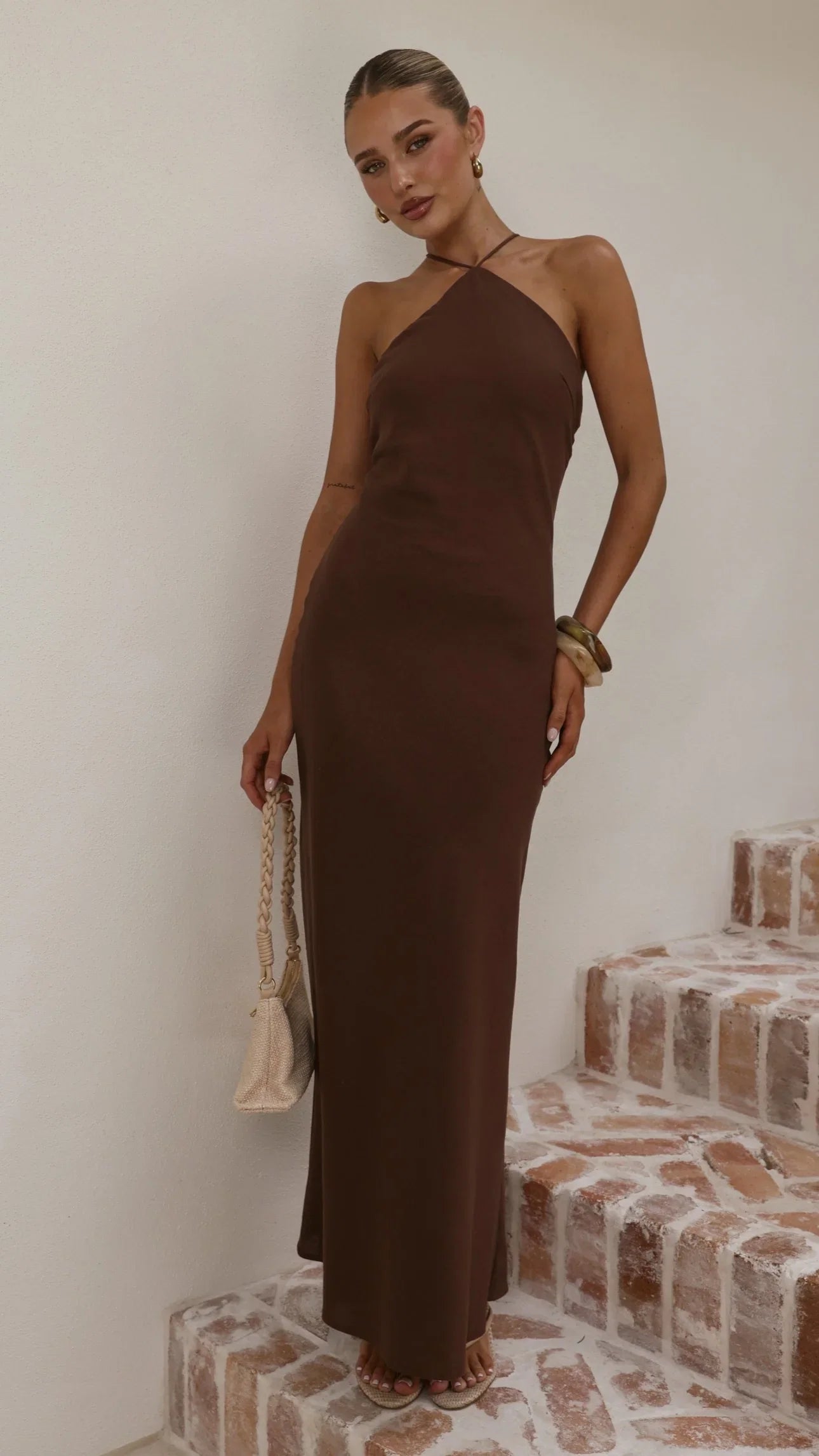 Chiara Linen Maxi Dress Chocolate