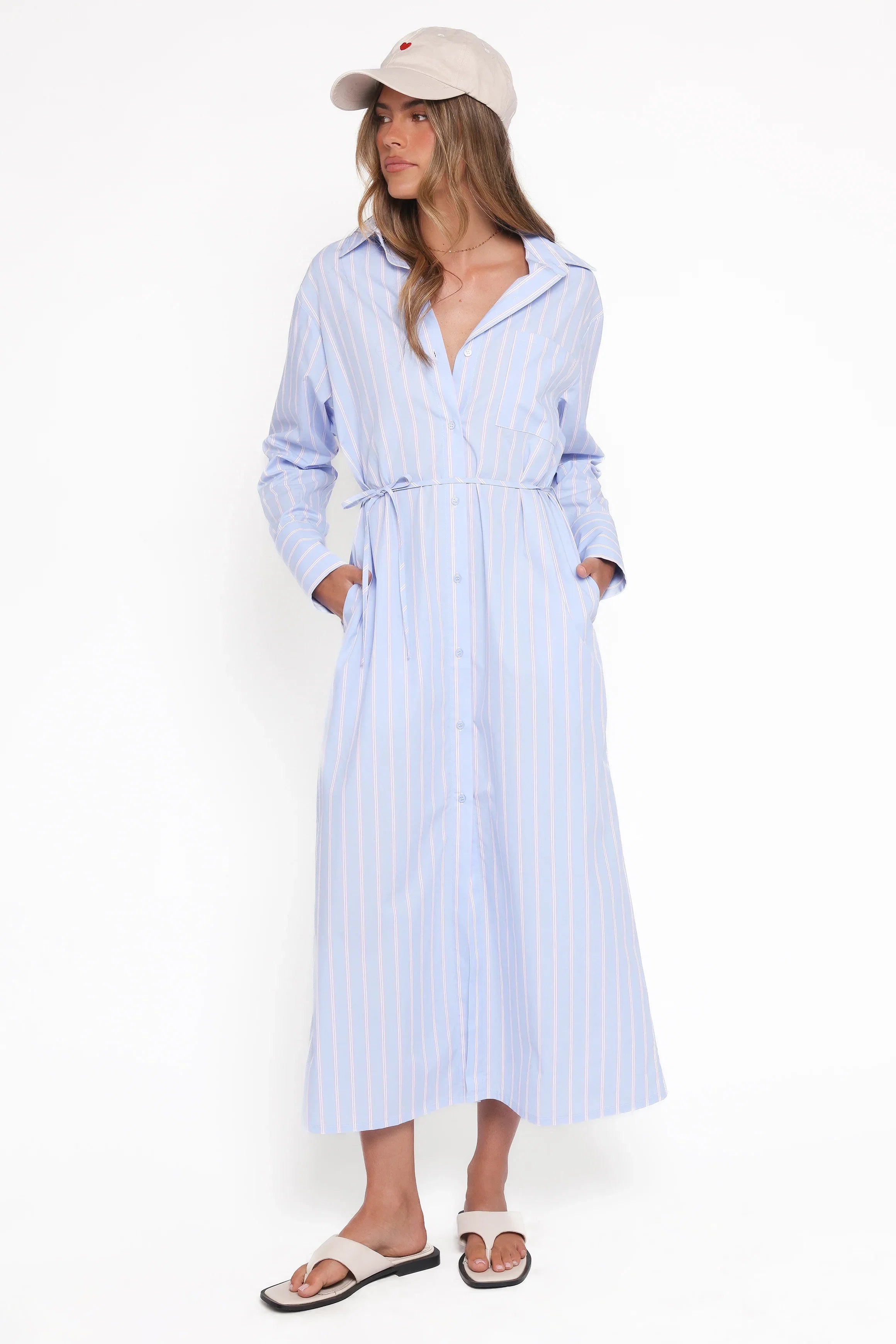 Harlan Long Sleeve Midi Dress Blue Pink Stripe
