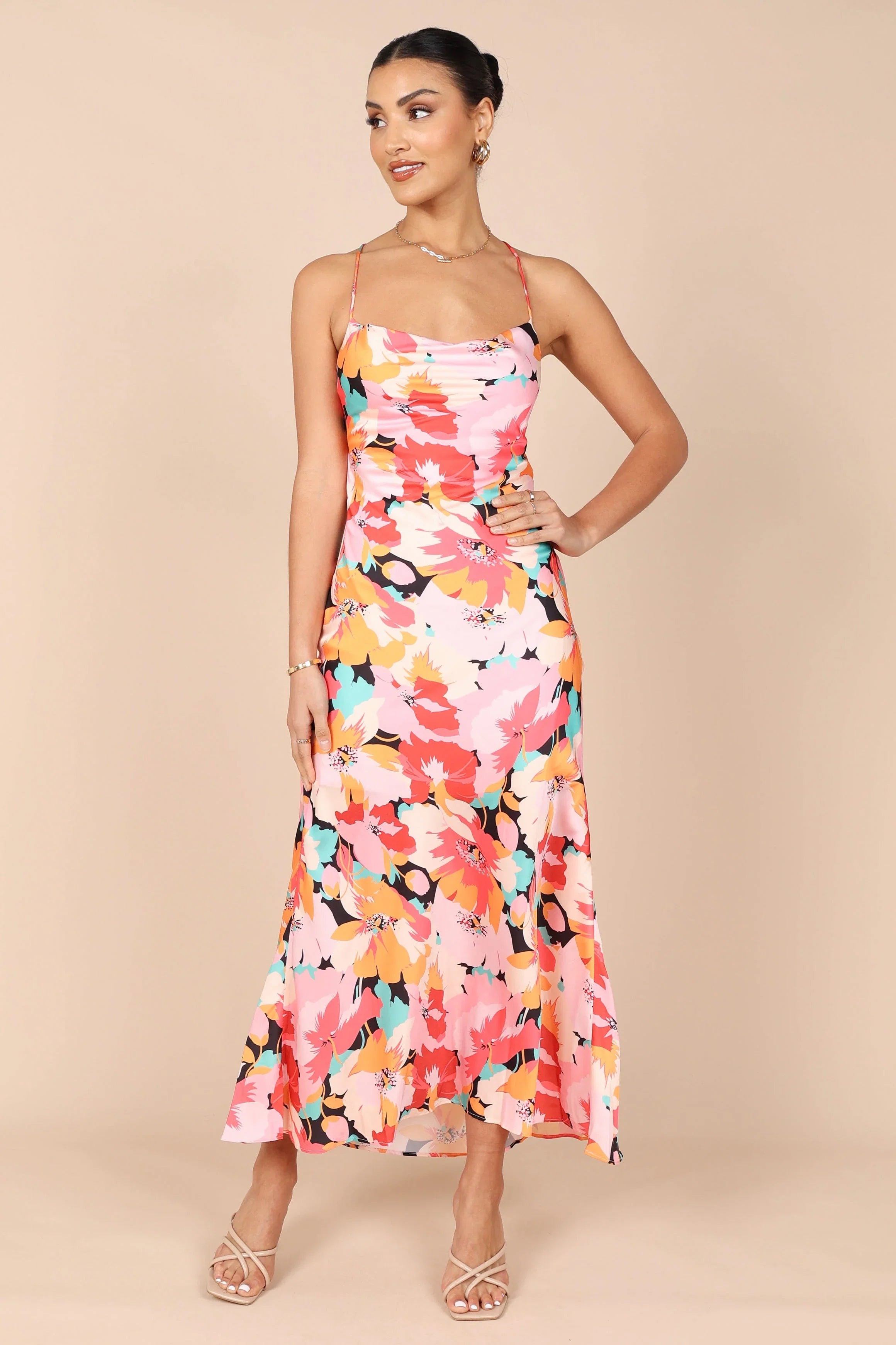 Posse Midi Slip Dress Pink Floral