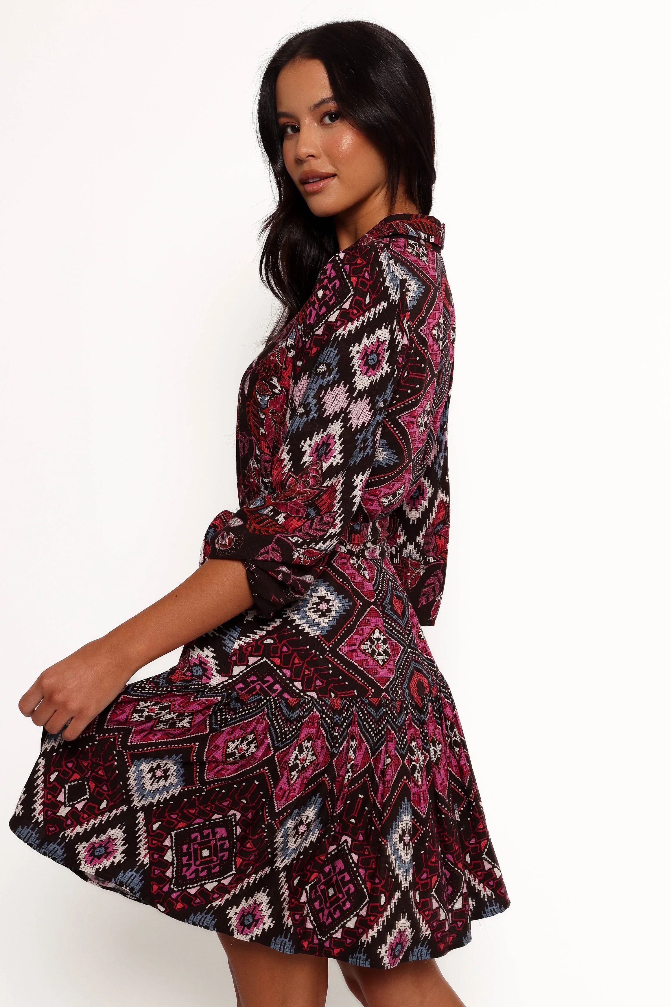 Mandy Long Sleeve Mini Dress Chocolate Brown