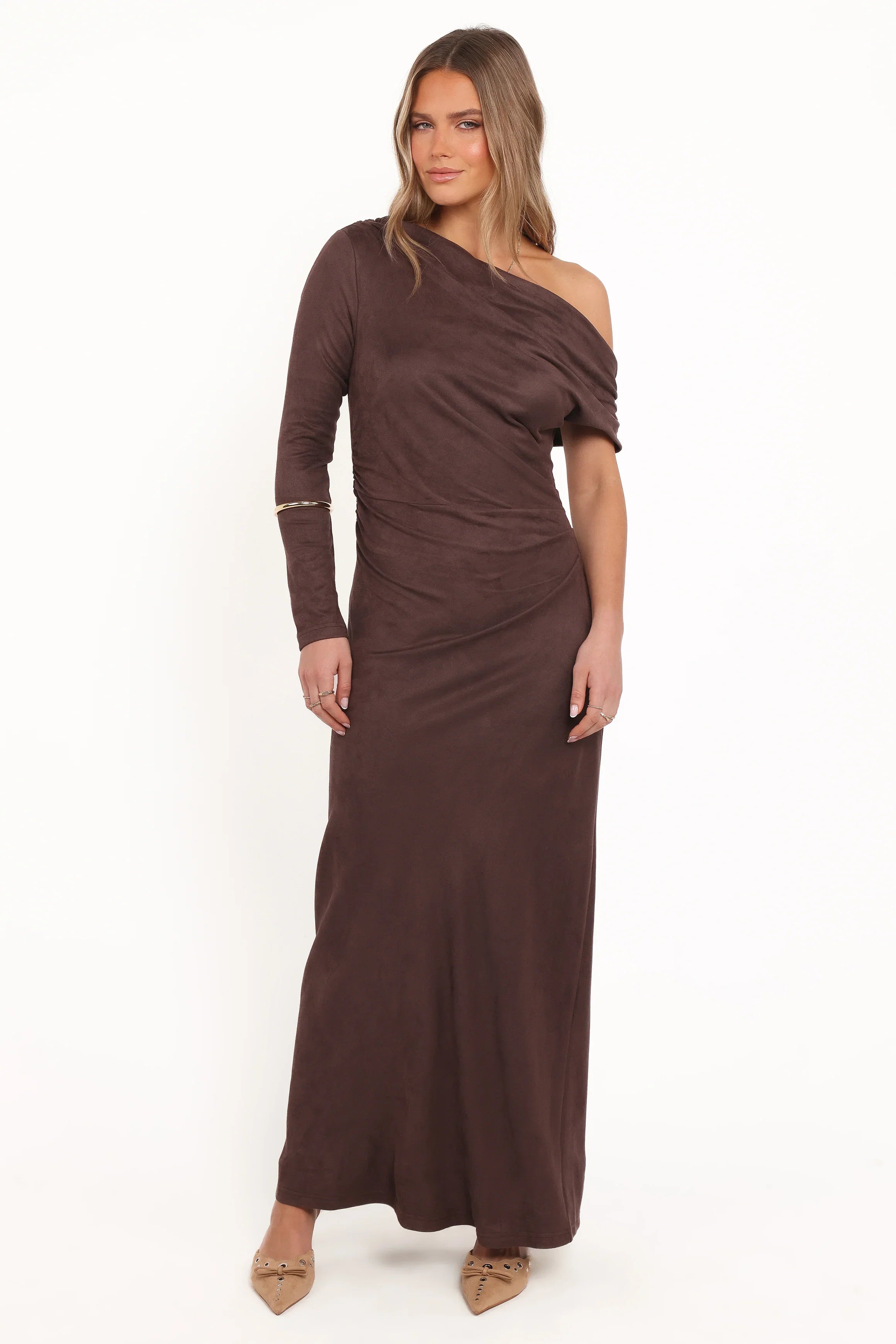Olympia Off Shoulder Maxi Dress Chocolate