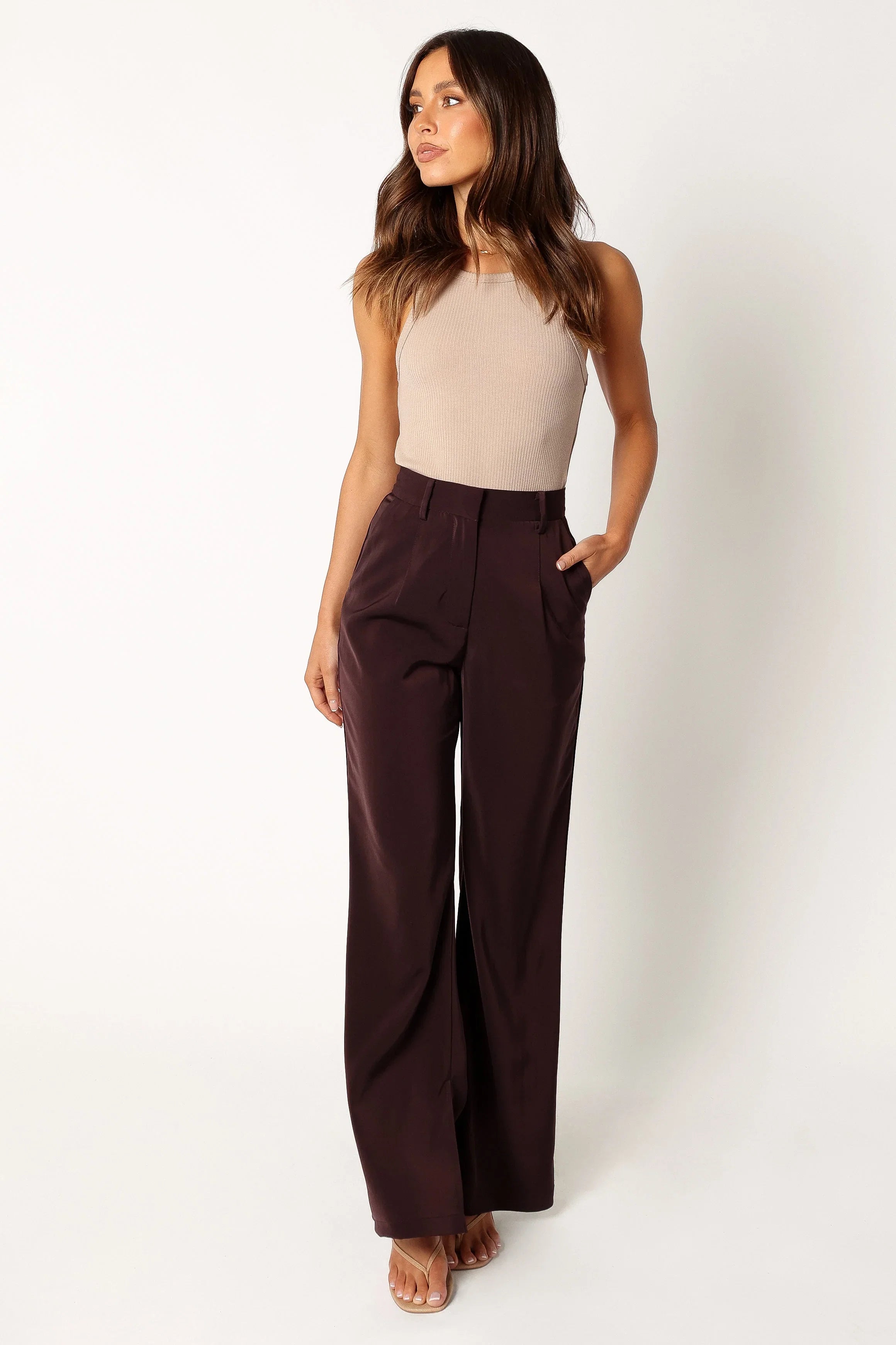 Neveah Silky Wide Leg Trousers Merlot