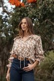 Selmah Long Sleeve Top Cream Olive Orange