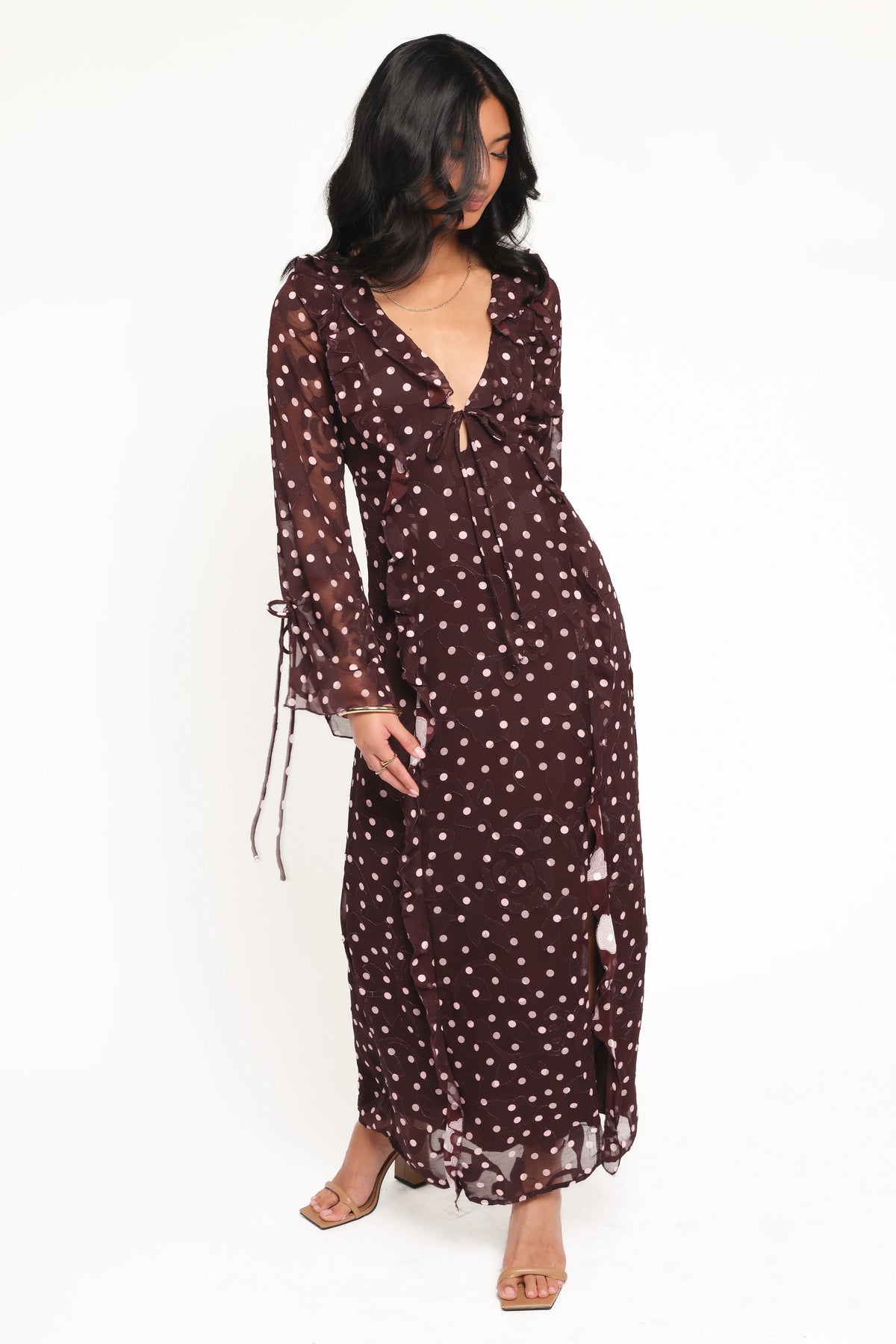 Delta Maxi Dress Plum Polka Dot