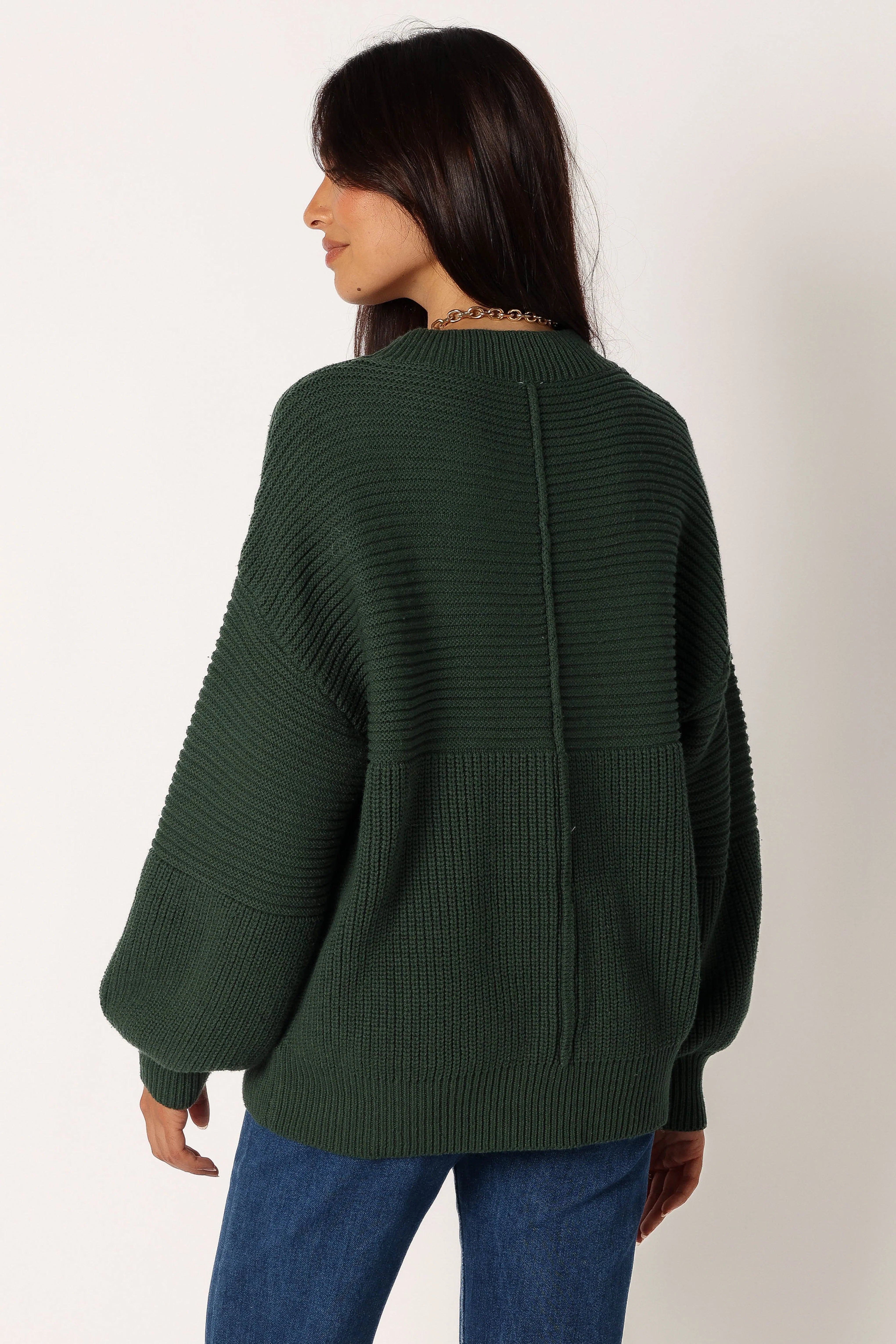 Meredith Ribbed Crewneck Knit Sweater Green