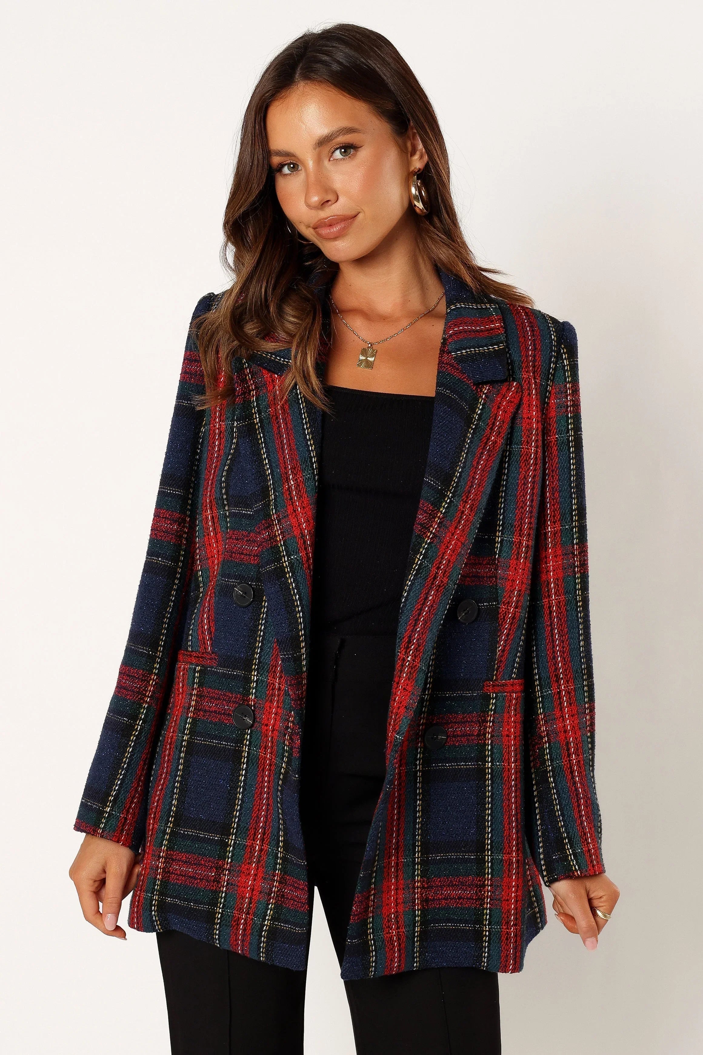 Vivienne Plaid Blazer Red Navy Multi