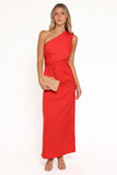 Nadia One Shoulder Maxi Dress Red Jacquard Satin