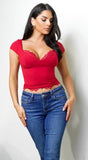 Solace Lace Trim Cap Sleeve Top Red