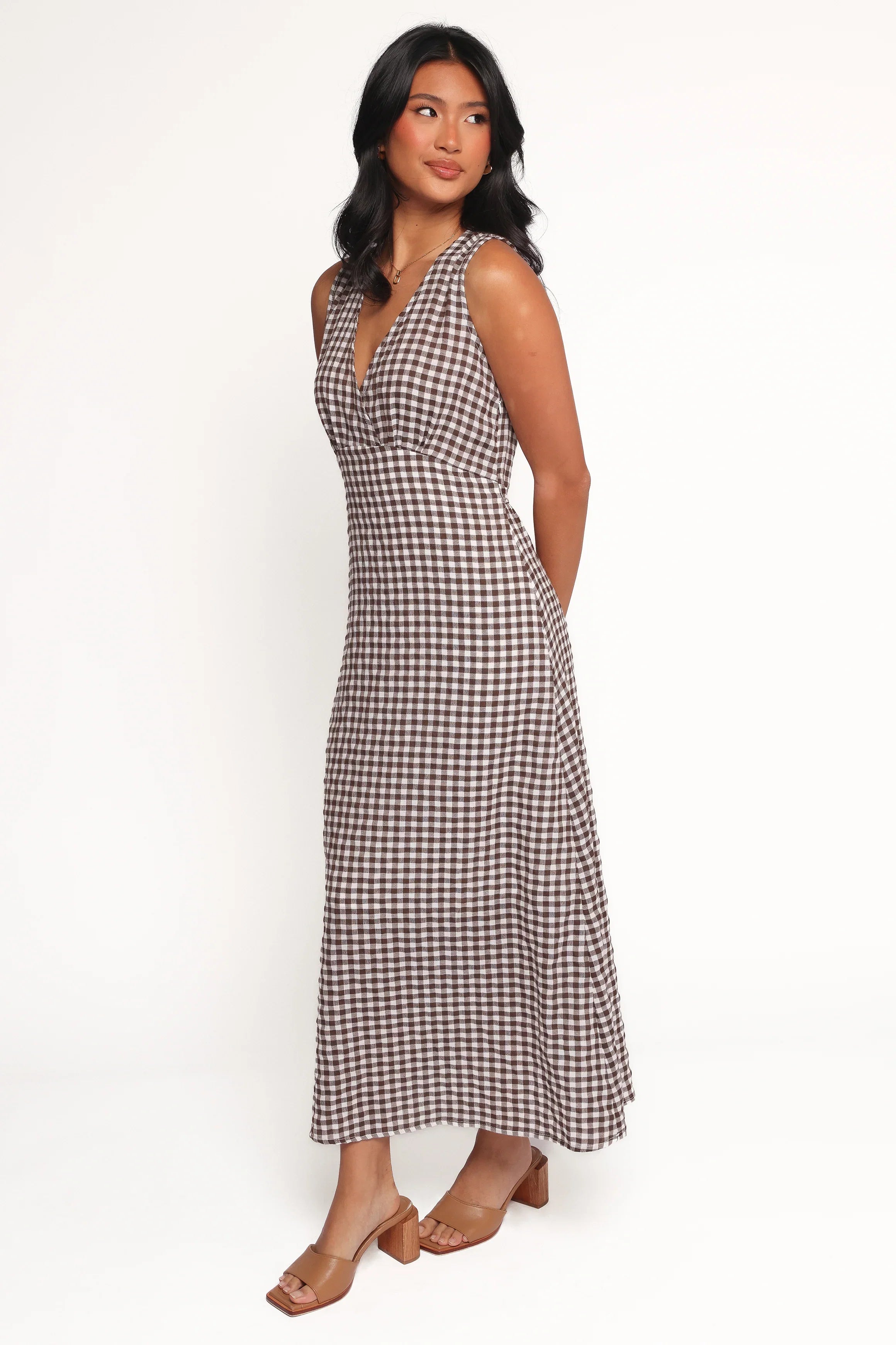 Queenie Midi Dress Brown Gingham