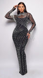 Emiliana Rhinestone Pearl Maxi Dress Black