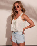 Ellisena Embroidered Cotton Lace Abstract Print Tank Top