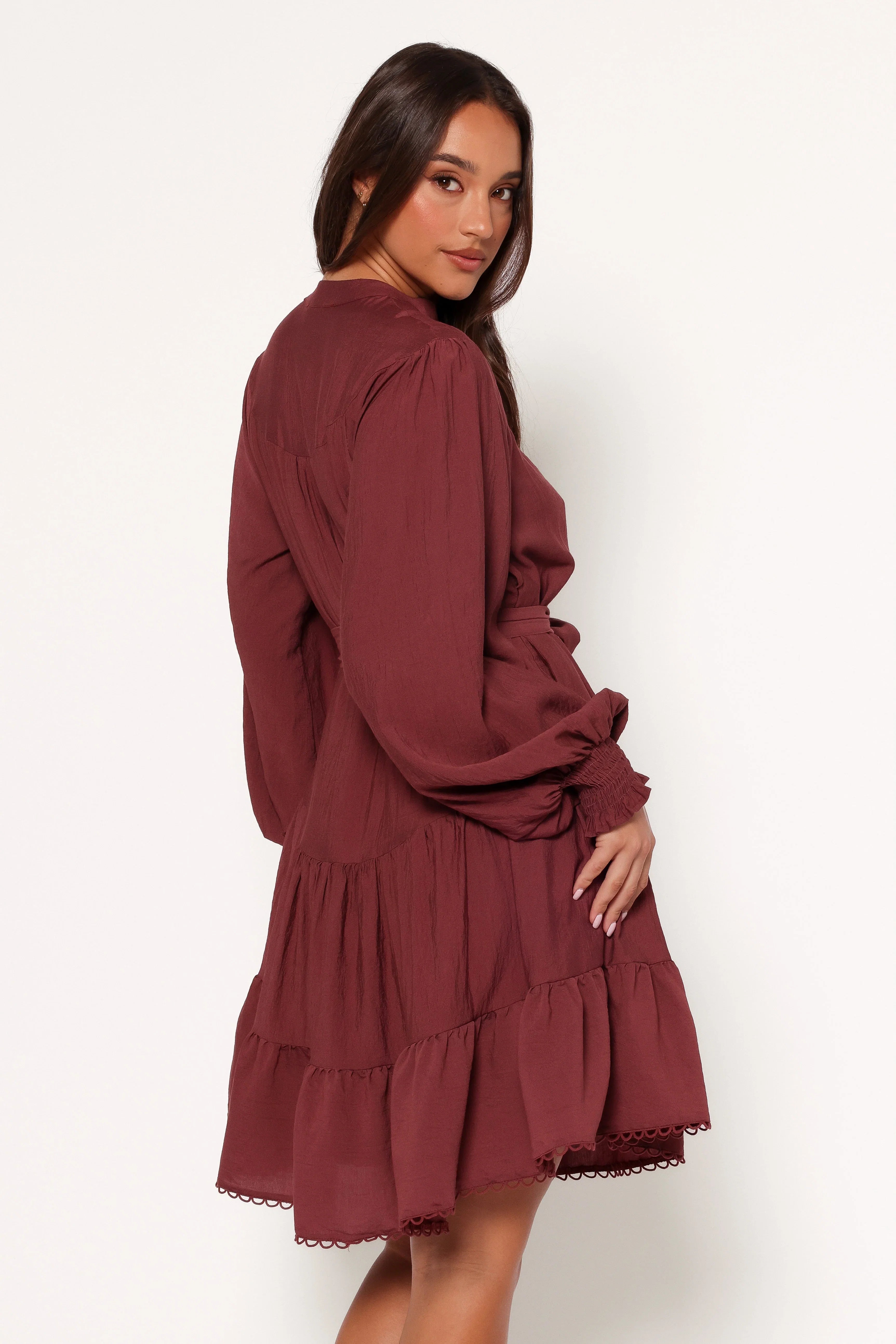 Pierce Long Sleeve Mini Dress Dark Wine