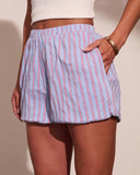 Honey Harbor Striped Bubble Hem Mid Rise Shorts