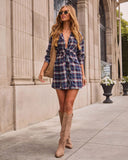 Ellera Plaid Wrap Tie Shirt Dress