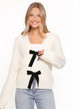 Bree Velvet Bow Cardigan Cream