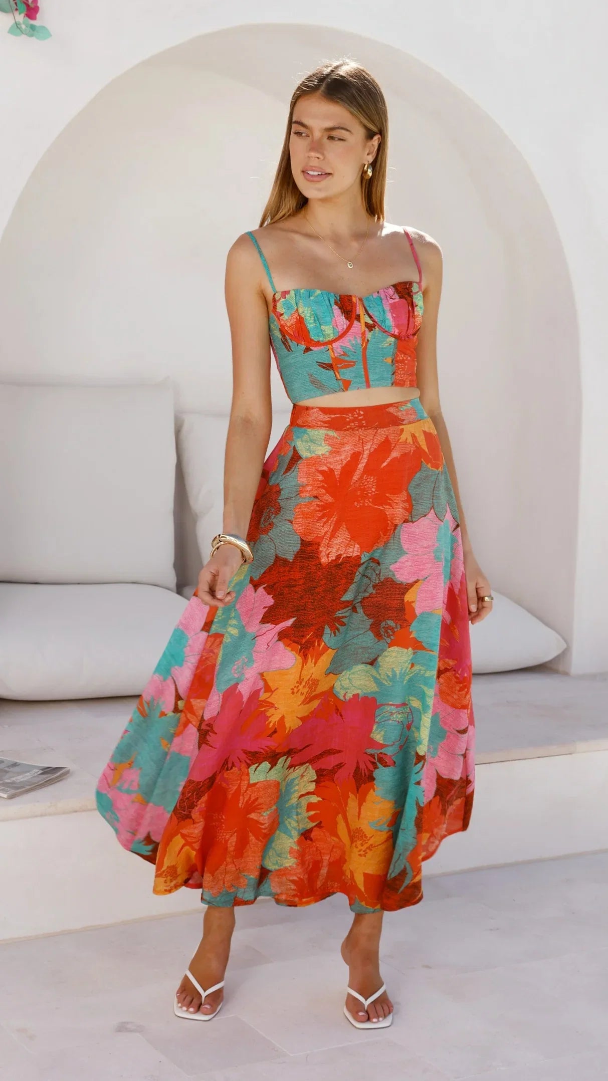 Rixie Maxi Skirt Orange Floral