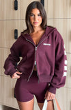 Gone Away Boxy Zip Front Hoodie Merlot