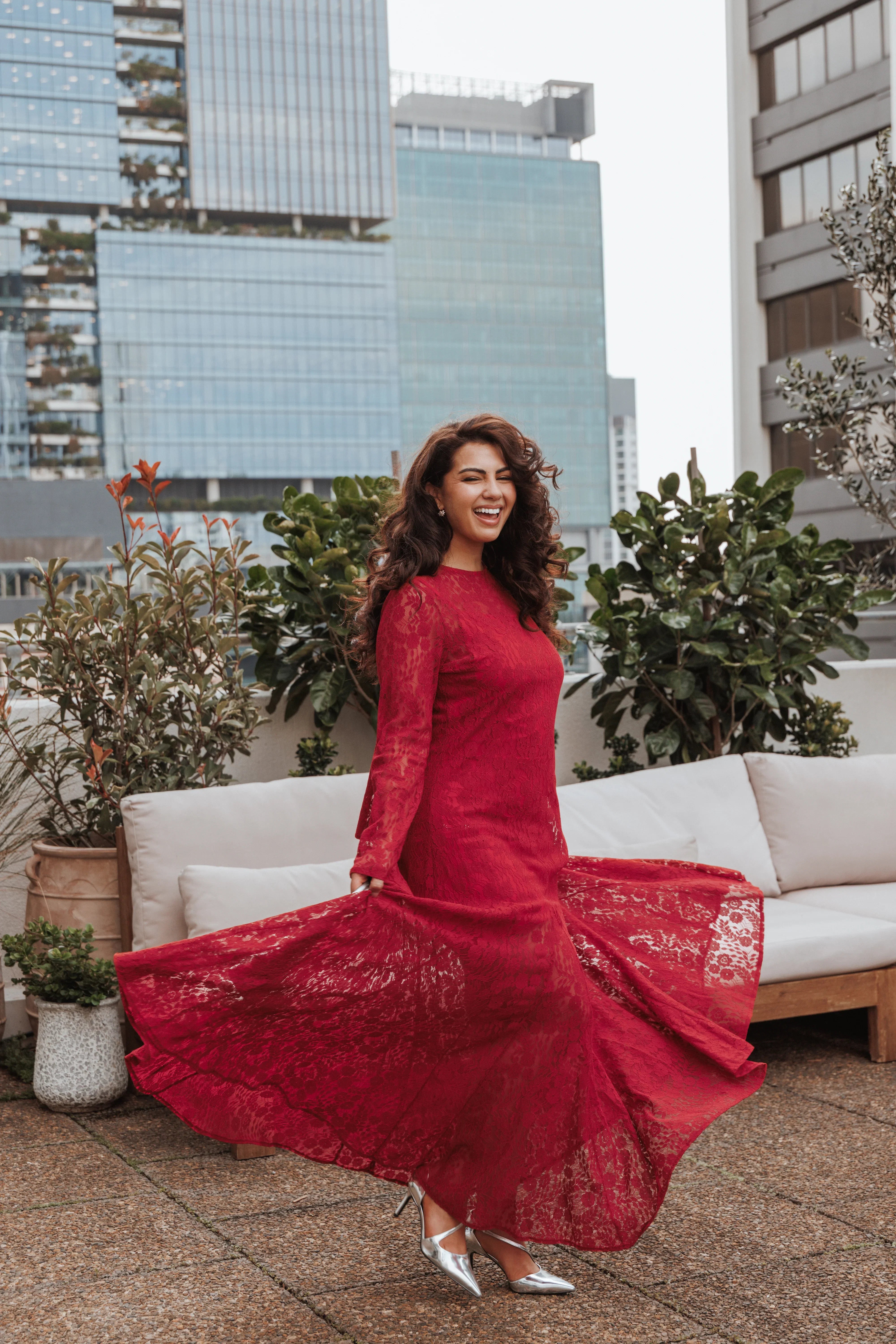 Keani Long Sleeve Maxi Dress Red