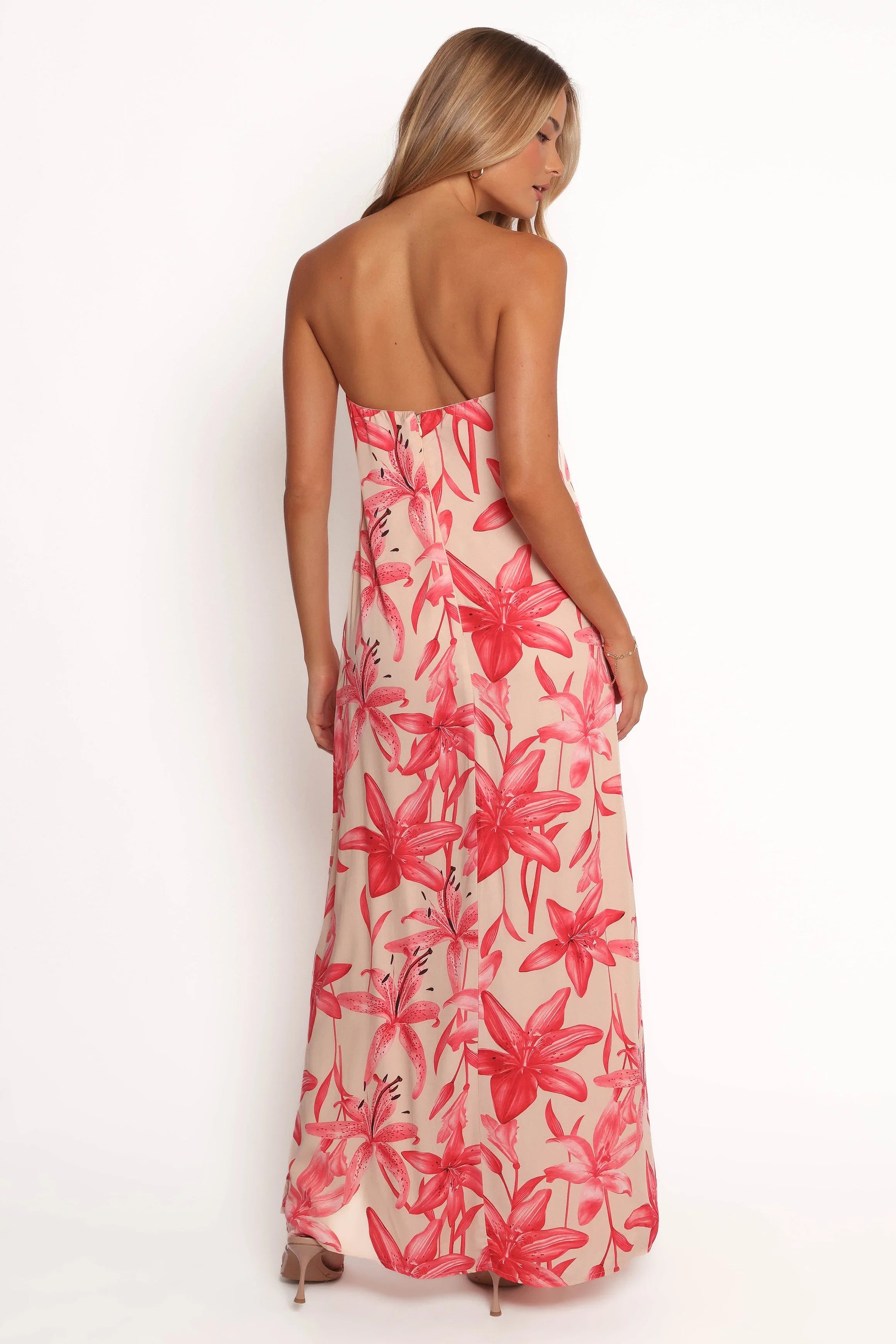 Lani A Line Strapless Maxi Dress Pink Floral