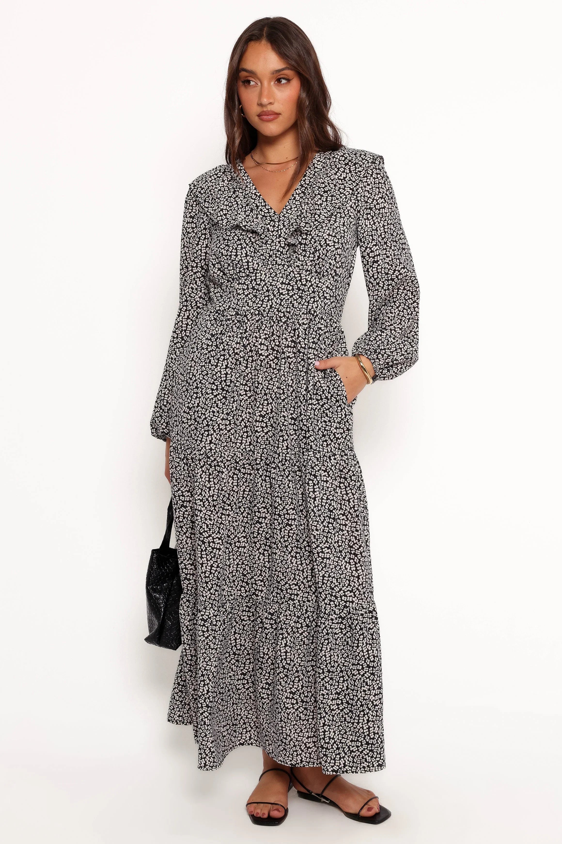 Sophie Long Sleeve Maxi Dress Black Ivory