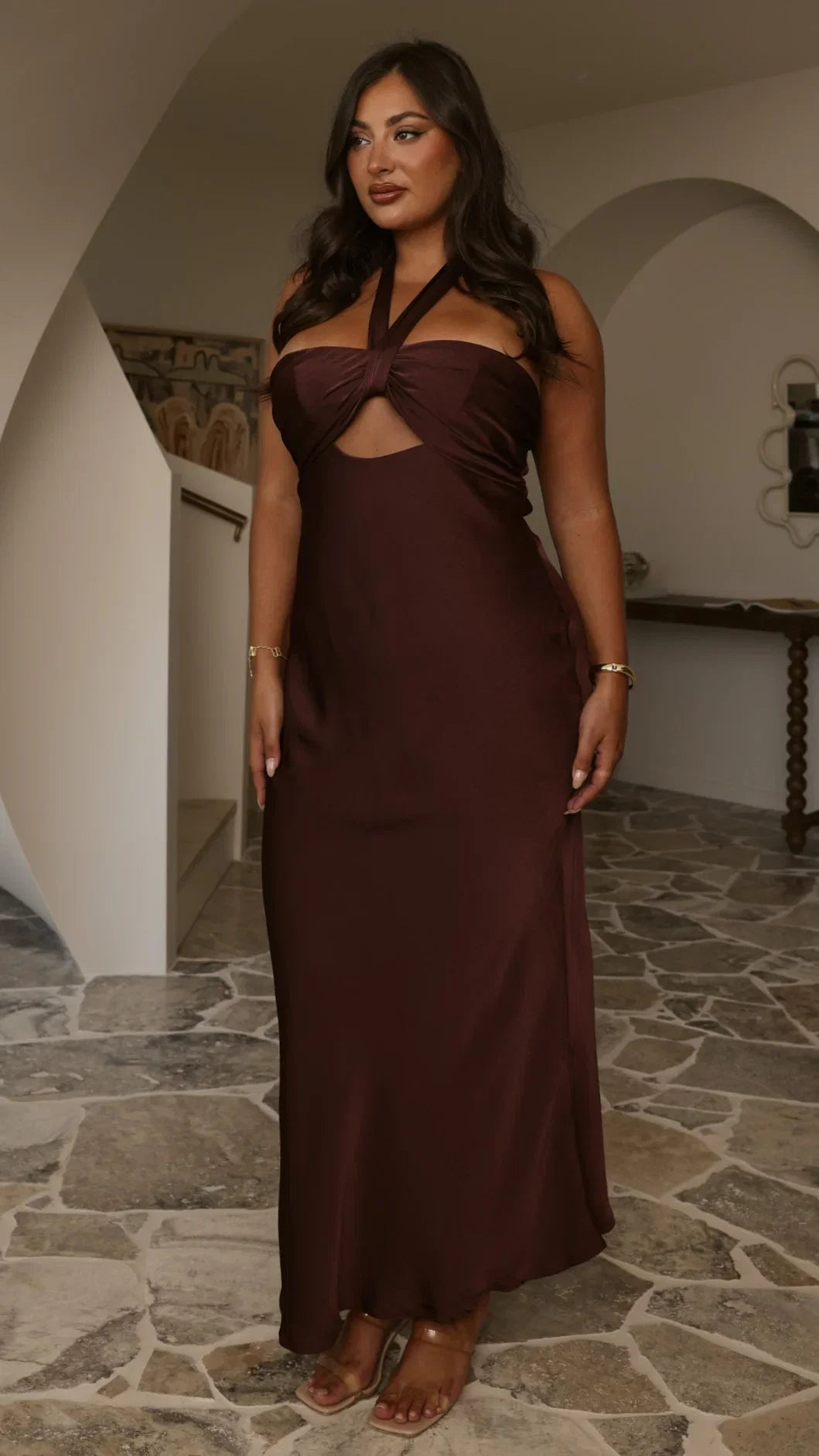 Grace Halter Maxi Dress Chocolate