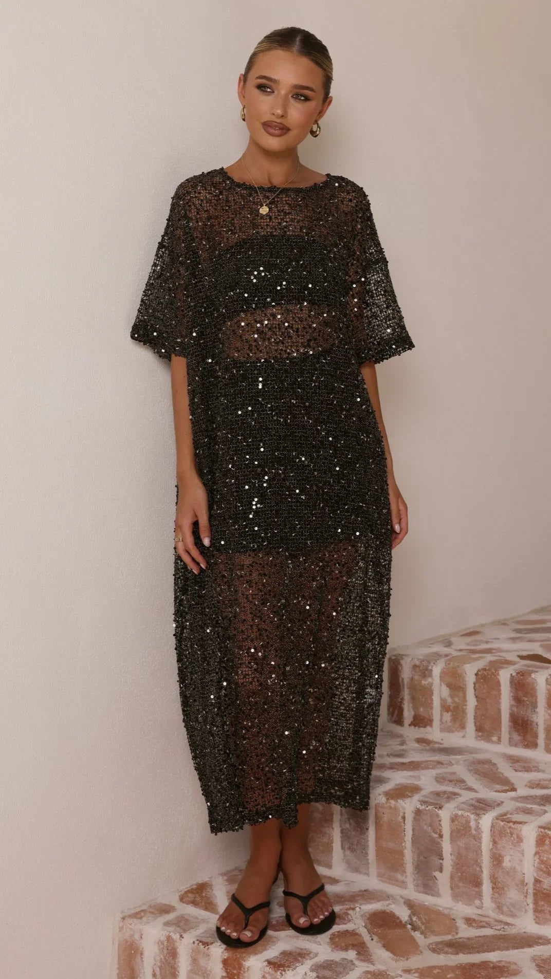 Zinnia Sequins Maxi Dress Black
