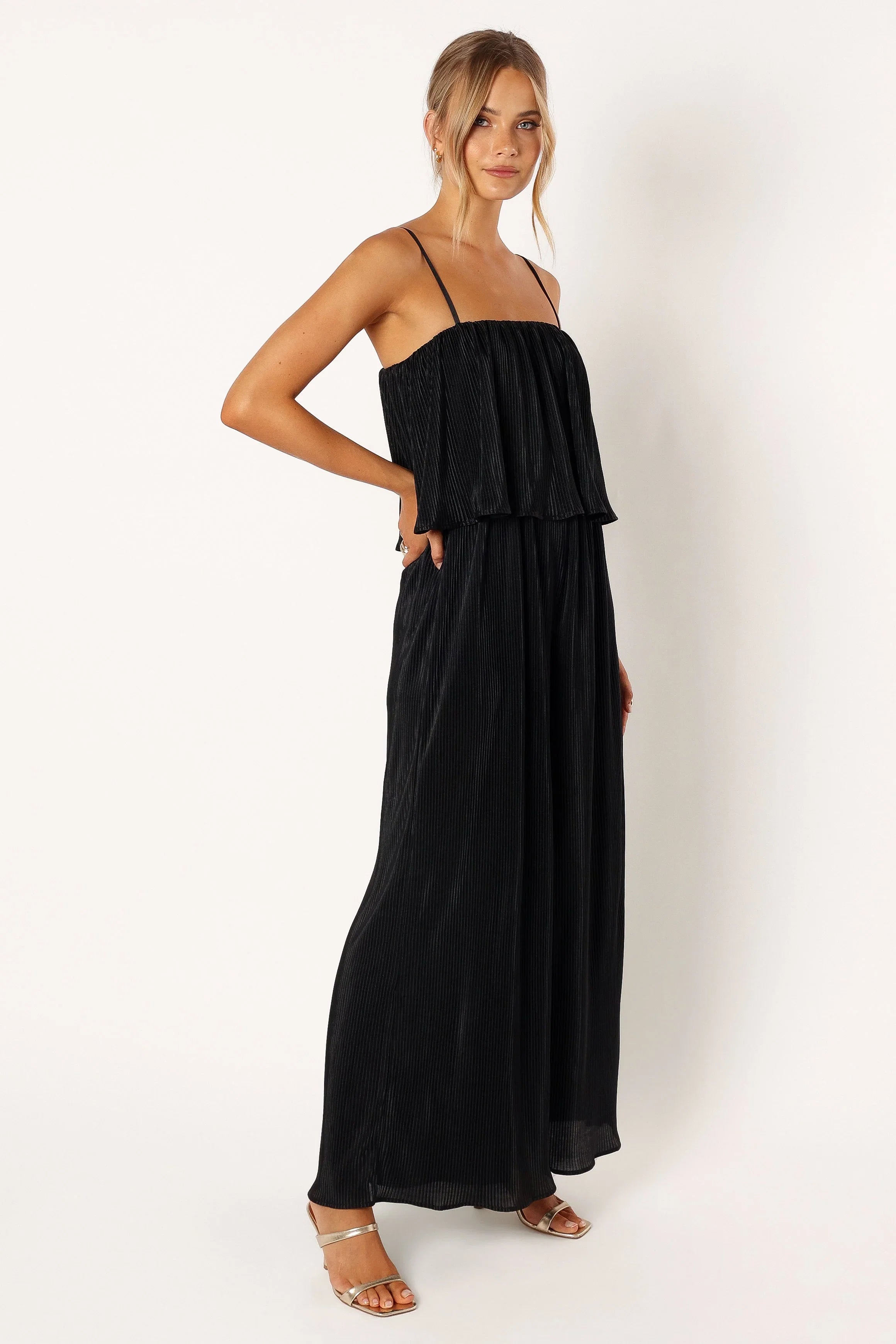 Jillian Plisse Jumpsuit Black