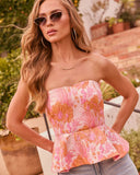 Bloom Bright Strapless Botanical Jacquard Peplum Top