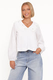 Kenna Embroidered Long Sleeve Top White Floral