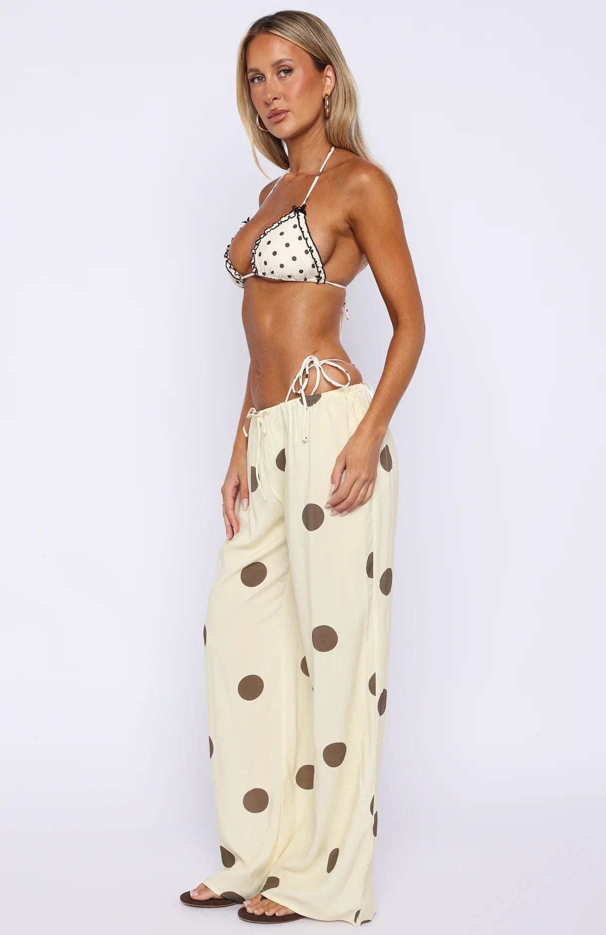 Tropic Muse Pants Cream Choc Polka Dot