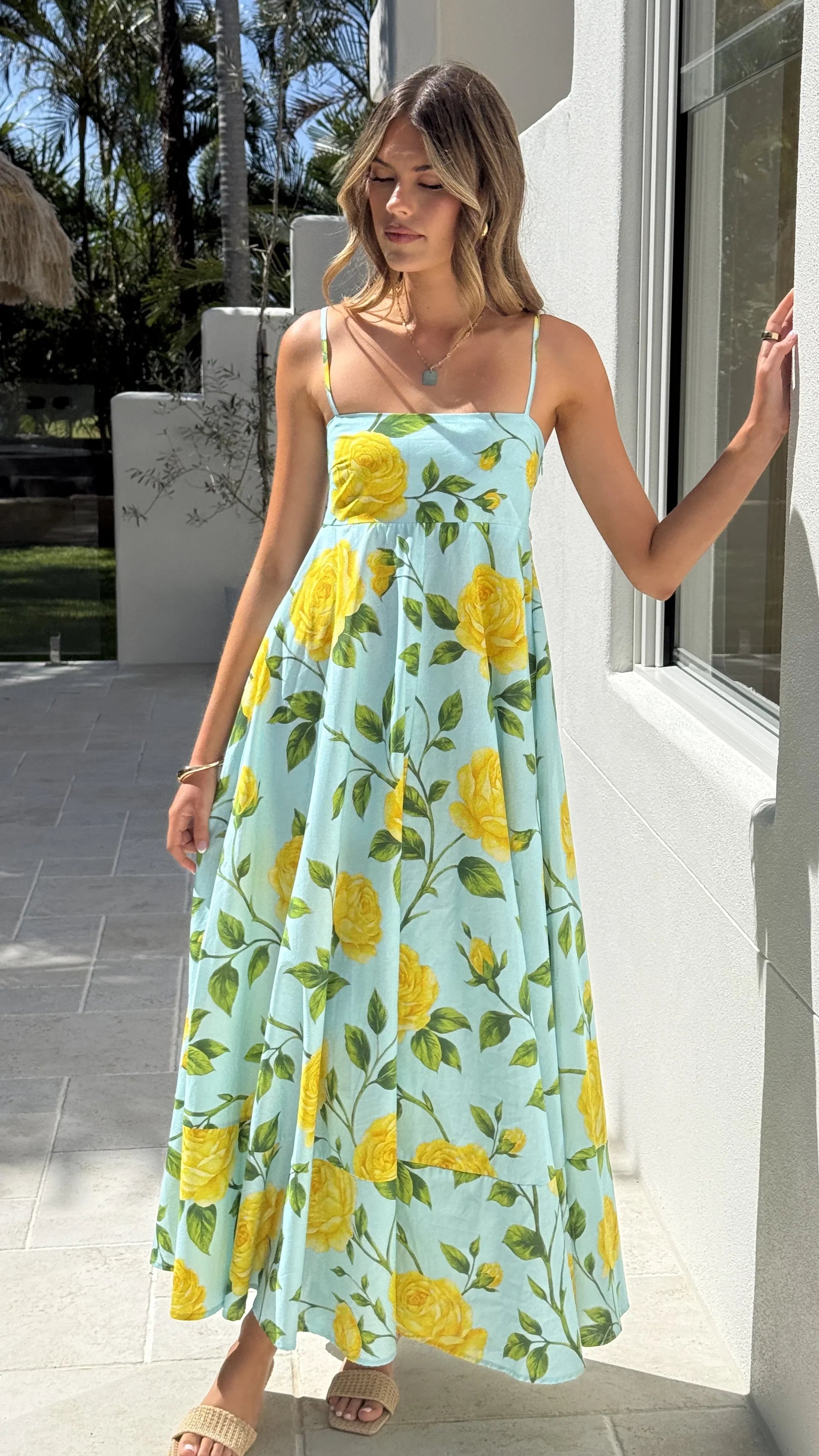 Kaethe Maxi Dress Lemon Aqua Floral