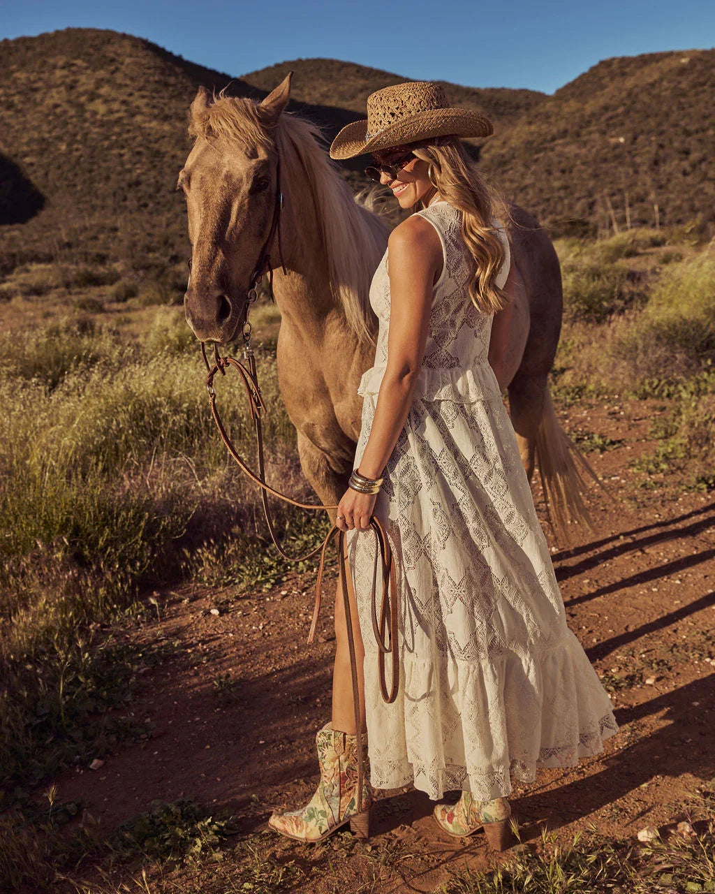 Desert Honey Ruffle Lace Front Tie Top