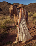 Desert Honey Ruffle Lace Front Tie Top