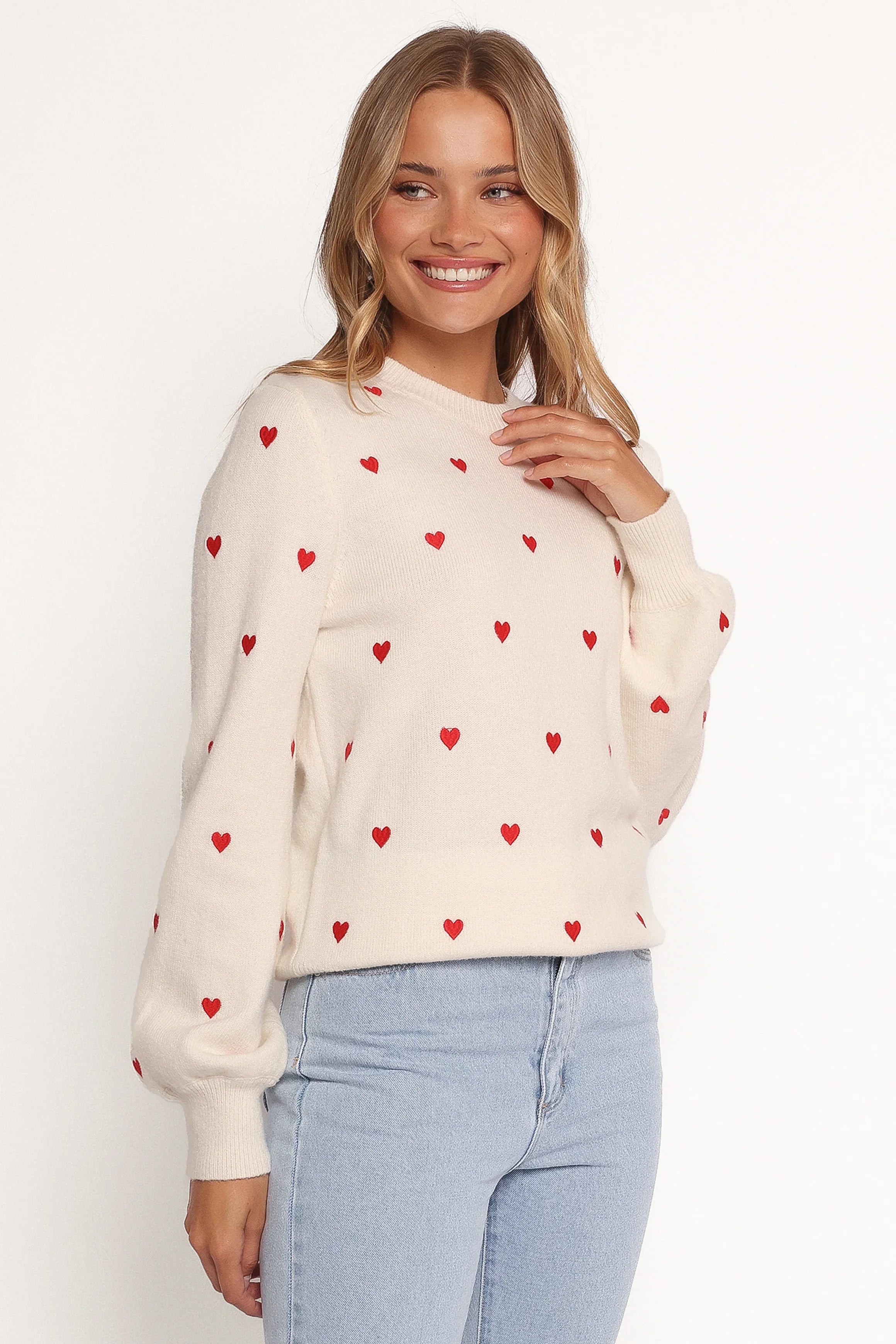 Xadie All Over Mini Heart Sweater Cream Red