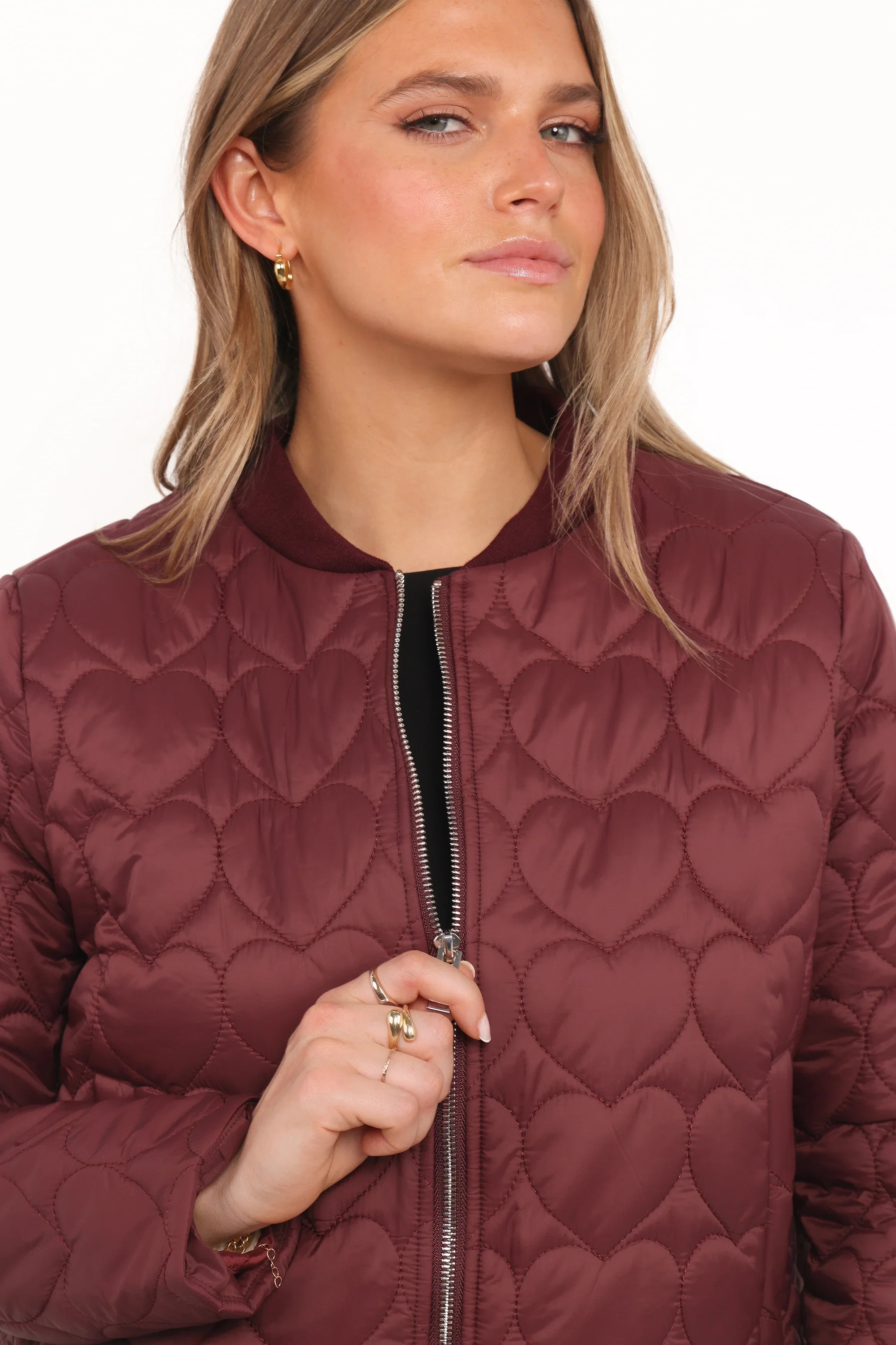 Genevieve Quilted Bomber Cherry