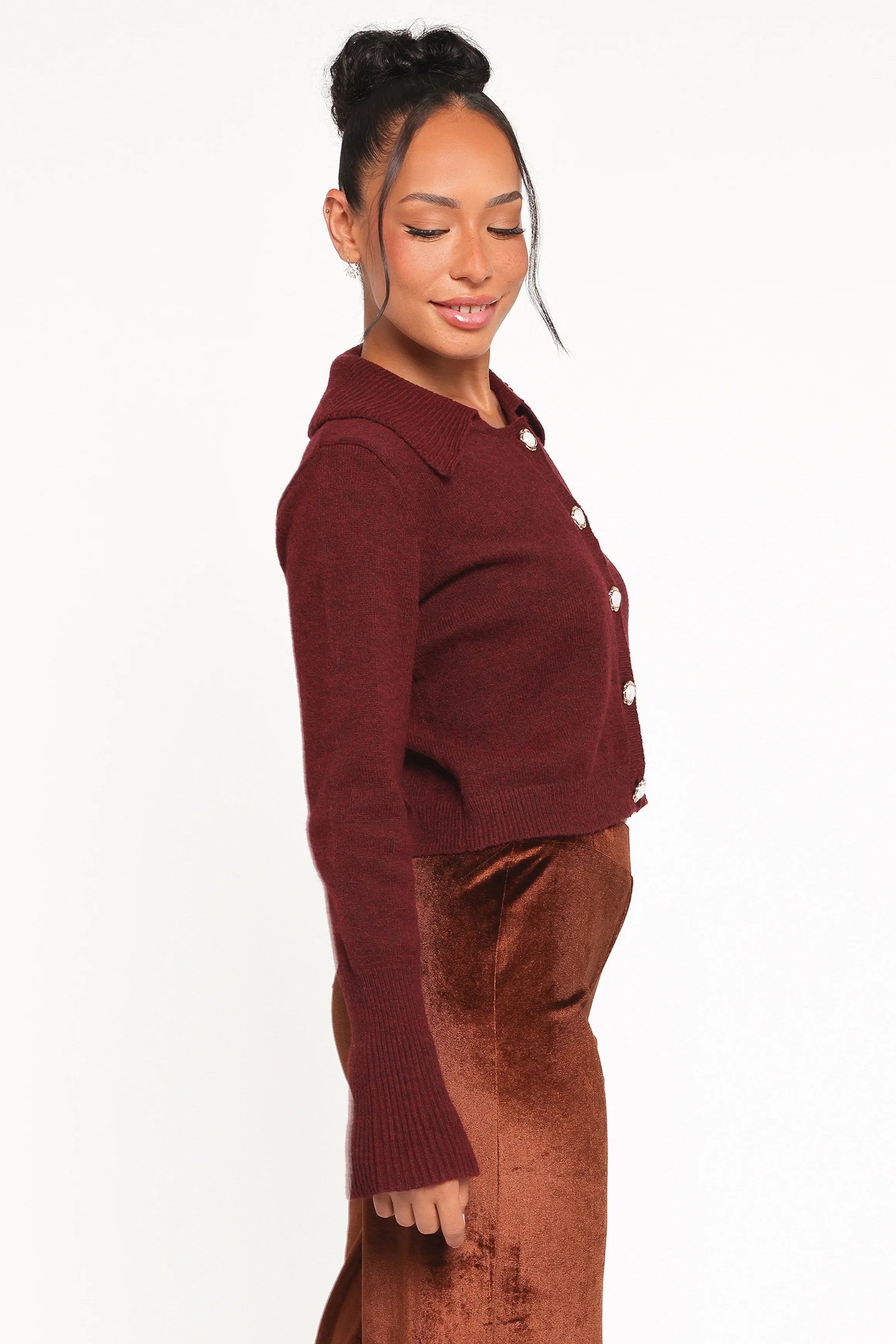 Thelma Trumpet Sleeve Cardigan Cabernet
