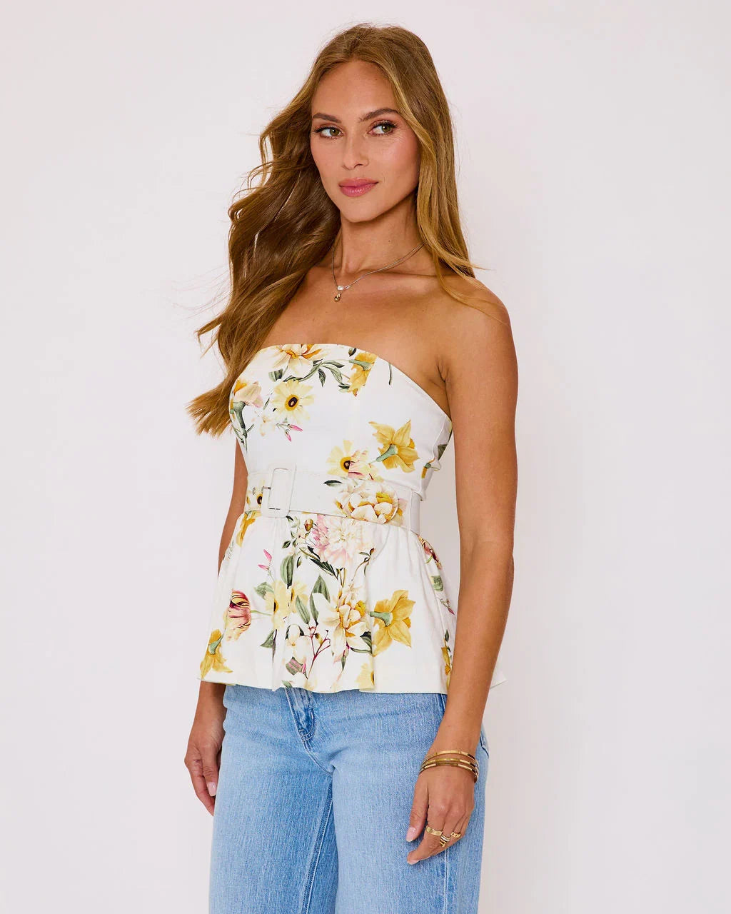 Honey Morning Floral Belted Peplum Top