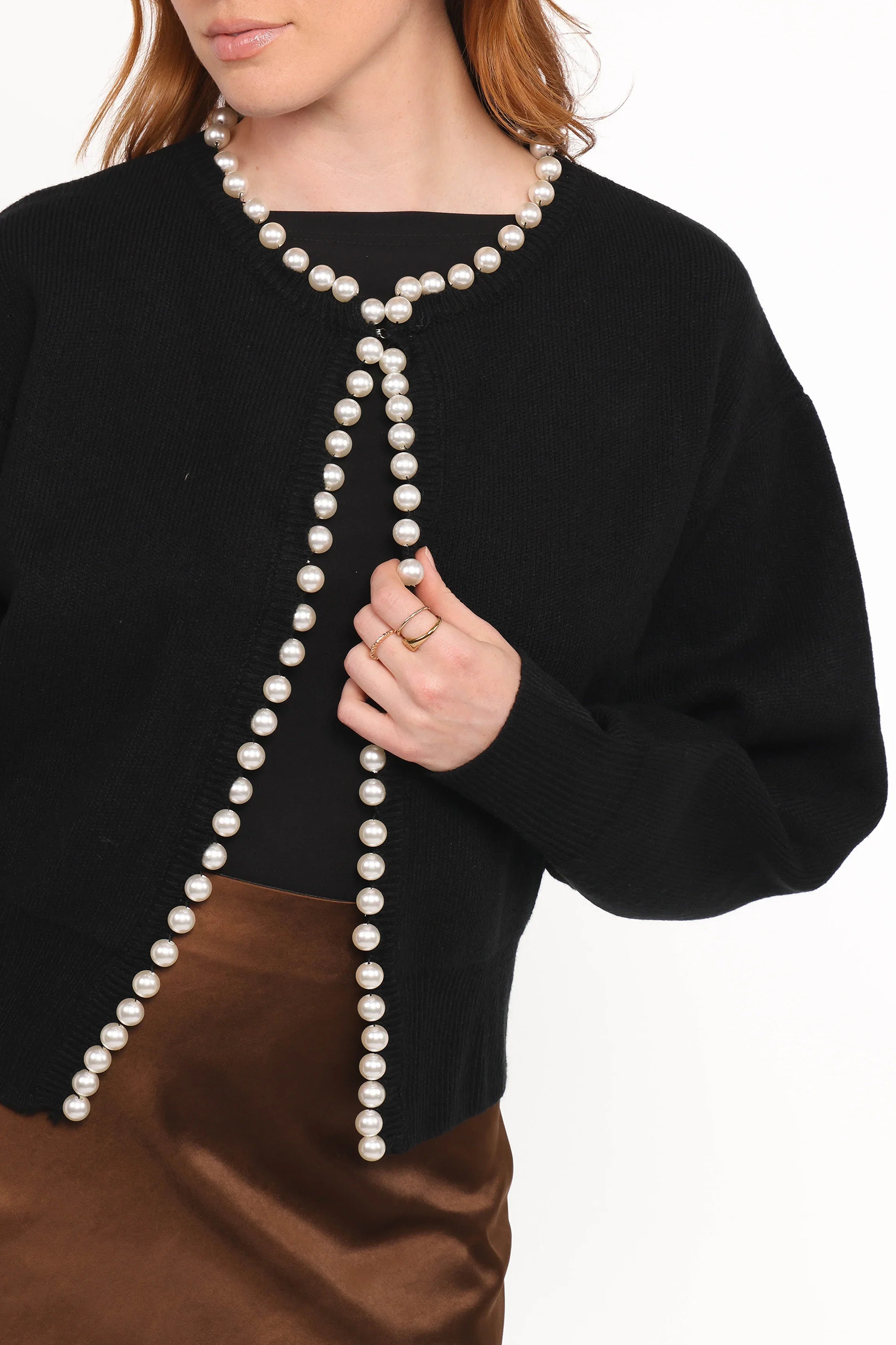 Bloom Pearl Knit Cardigan Black
