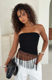 Sweet As Me Strapless Fringe Top Black