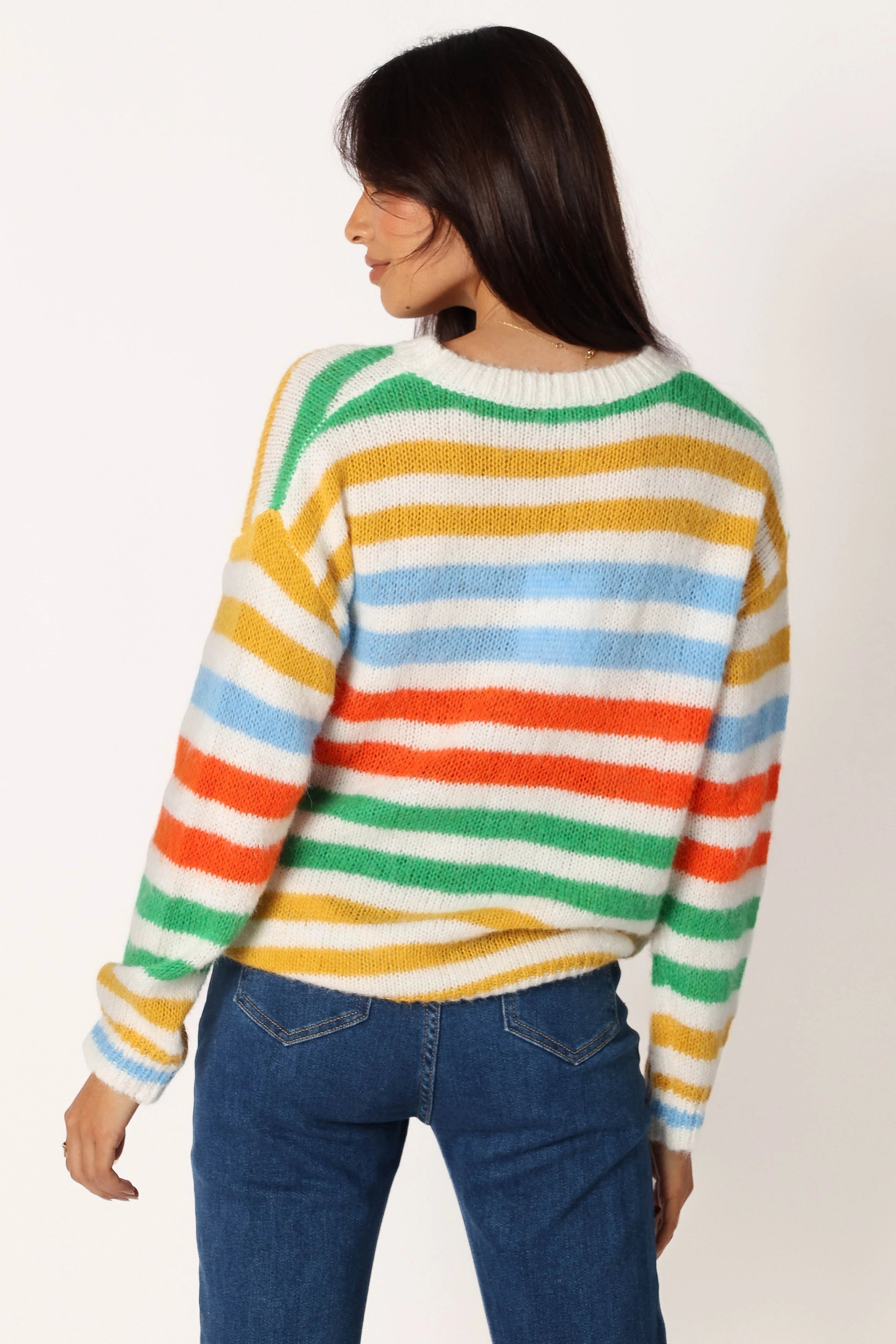 Sasha Multi Stripe Crewneck Knit Sweater Multi