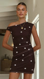 Zariah Mini Dress Brown White Polka Dot