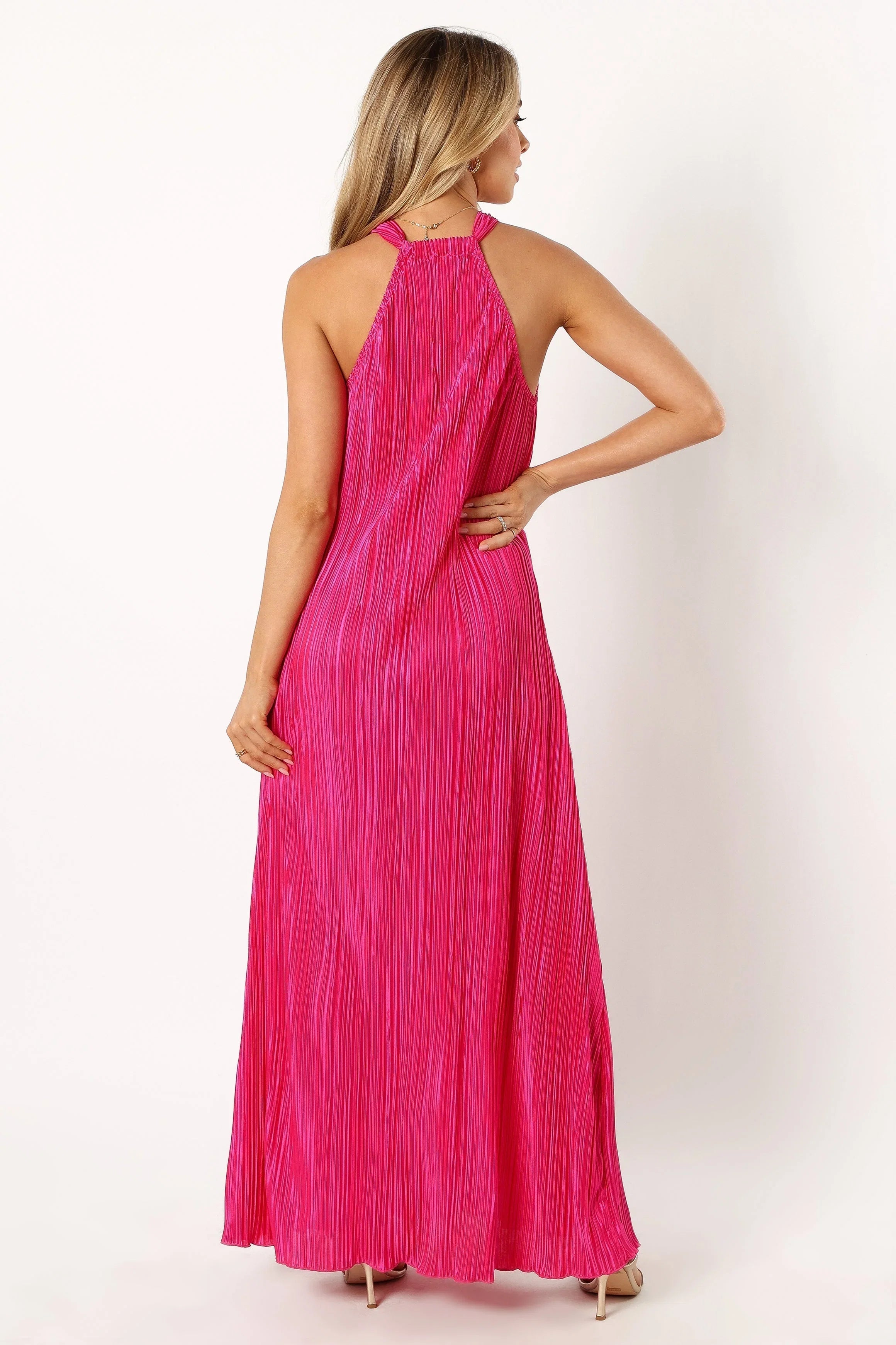 Melody Plisse Halter Maxi Dress Pink